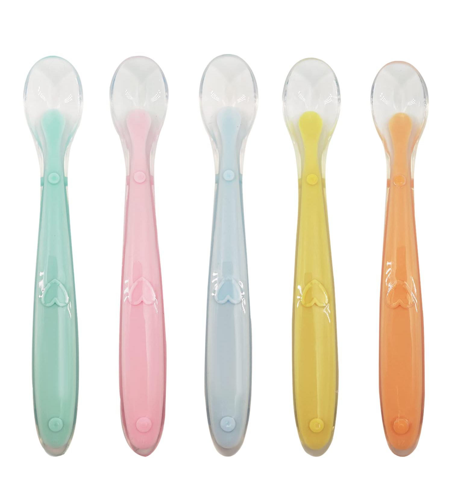 5Pcs Multicolor Silicone Baby Spoons for Infant Weaning & Toddlers - Baby Feeding & Learning Cutlery Set - Buy Online on GoSupps.com