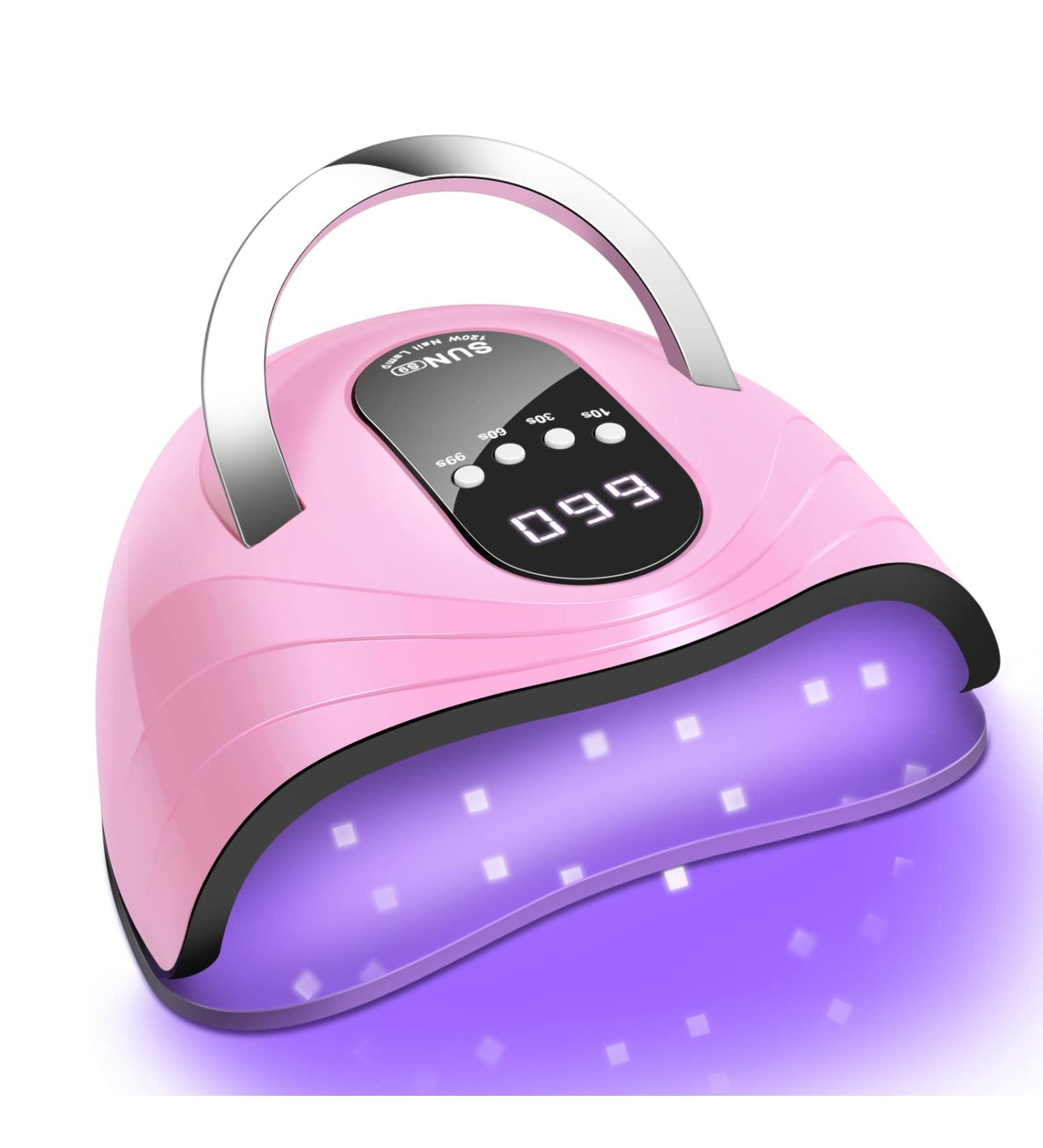 120W UV LED Nail Lamp: Professional Nail Dryer with 4 Timers, Automatic Sensor, Fast Curing Gel Polish, Portable Handle, Large Space - Pink - Buy Online on GoSupps.com