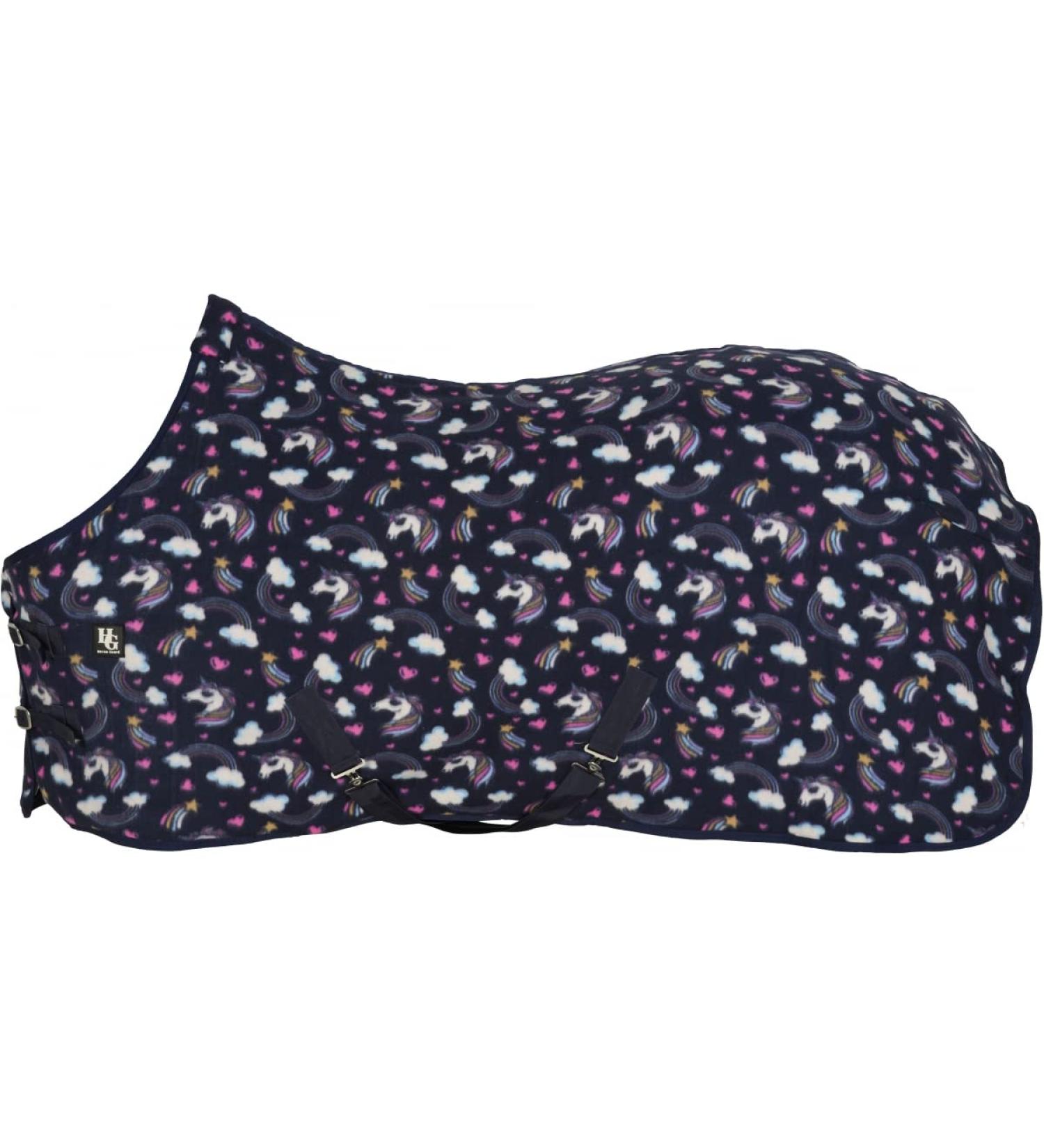 Horse Guard - sweat blanket Jessie |Removable crusade and double front closure |Fleecedecke for ponies and small horses with unicorns rainbow shooting stars and hearts 115cm