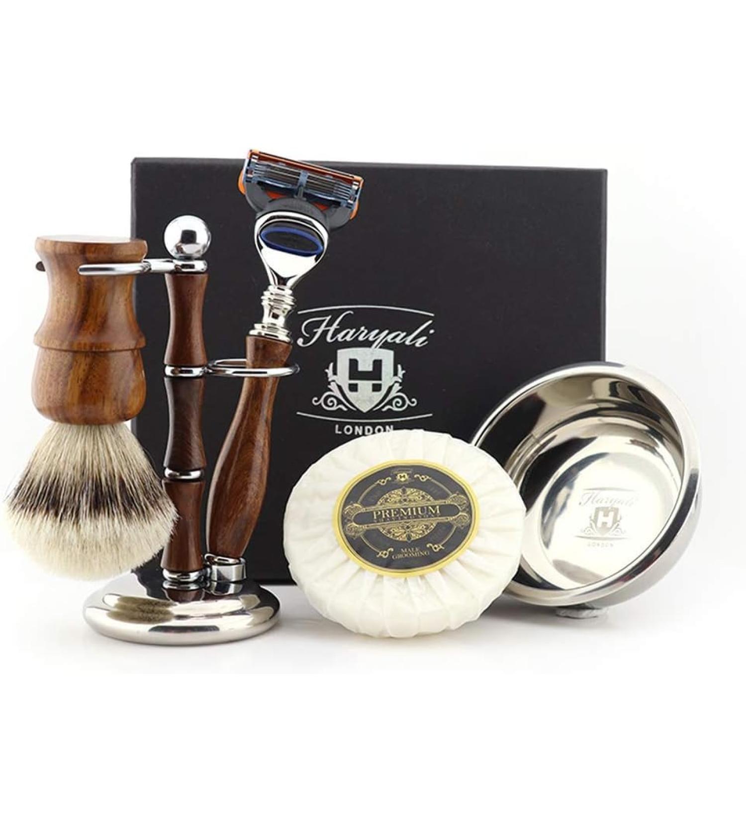 Premium Haryali London 5-Part Men's Shaving Set | Razor Blades Brush Soap & Bowl - International Shipping Available - Buy Online on GoSupps.com