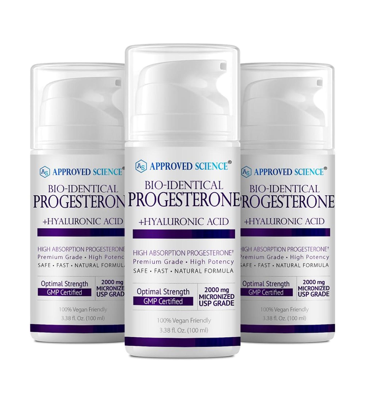 Buy Approved Science Progesterone Cream - Bio-Identical USP - 20mg with Hyaluronic Acid & ProVitamin B5 - Vegan - 3.38 fl. oz (Pack of 3) - International Shipping - Buy Online on GoSupps.com