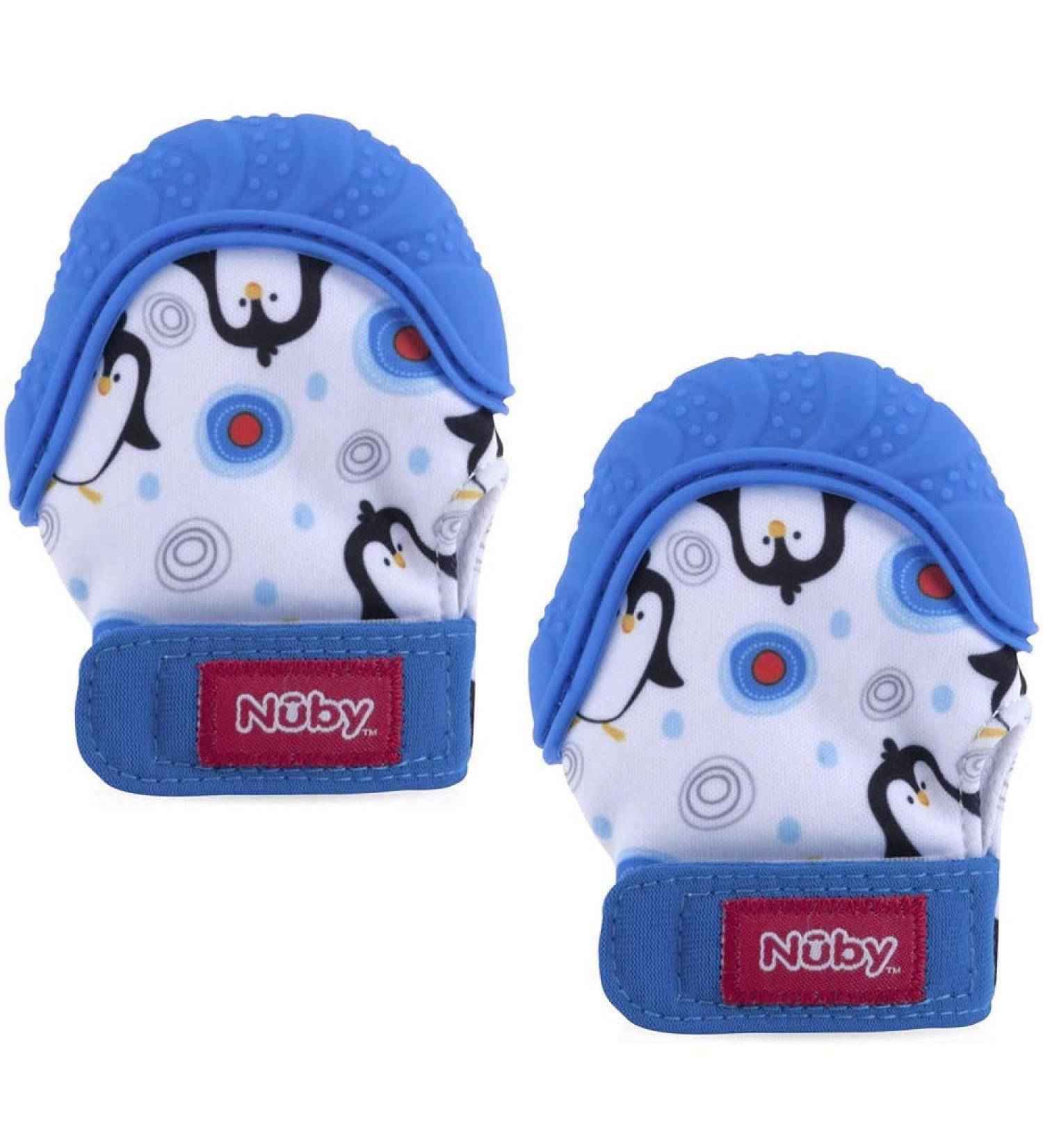 Nuby Soothing Teething Mitten 2 Pack with Hygienic Travel Bag - Blue - Buy Online on GoSupps.com