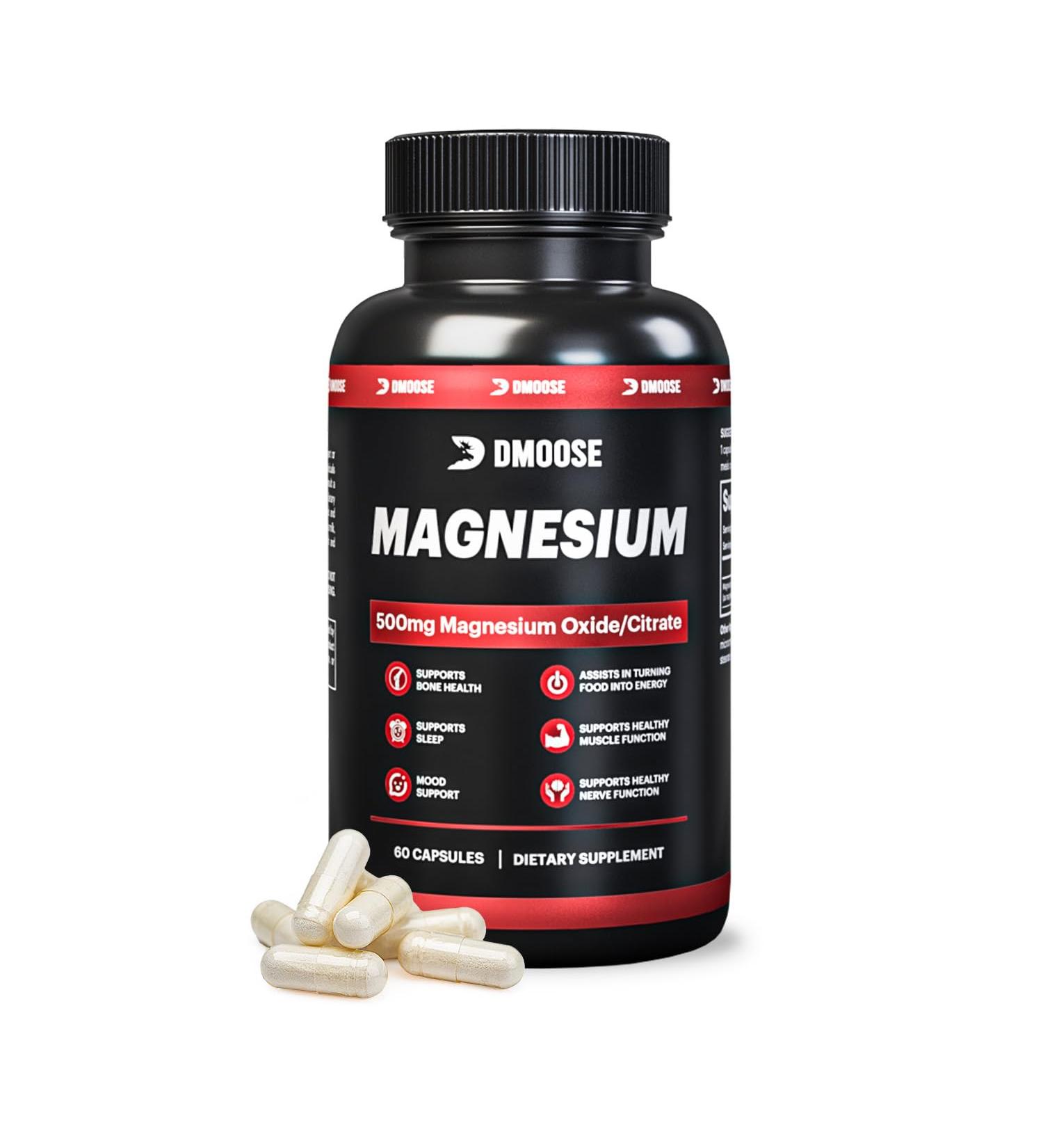 DMoose Magnesium Supplement for Men and Women - Magnesium Citrate Mineral Capsules for a Healthier You - Support Better Sleep with The Best Vegan Friendly 500mg Magnesium Oxide Capsules - Buy Online on GoSupps.com