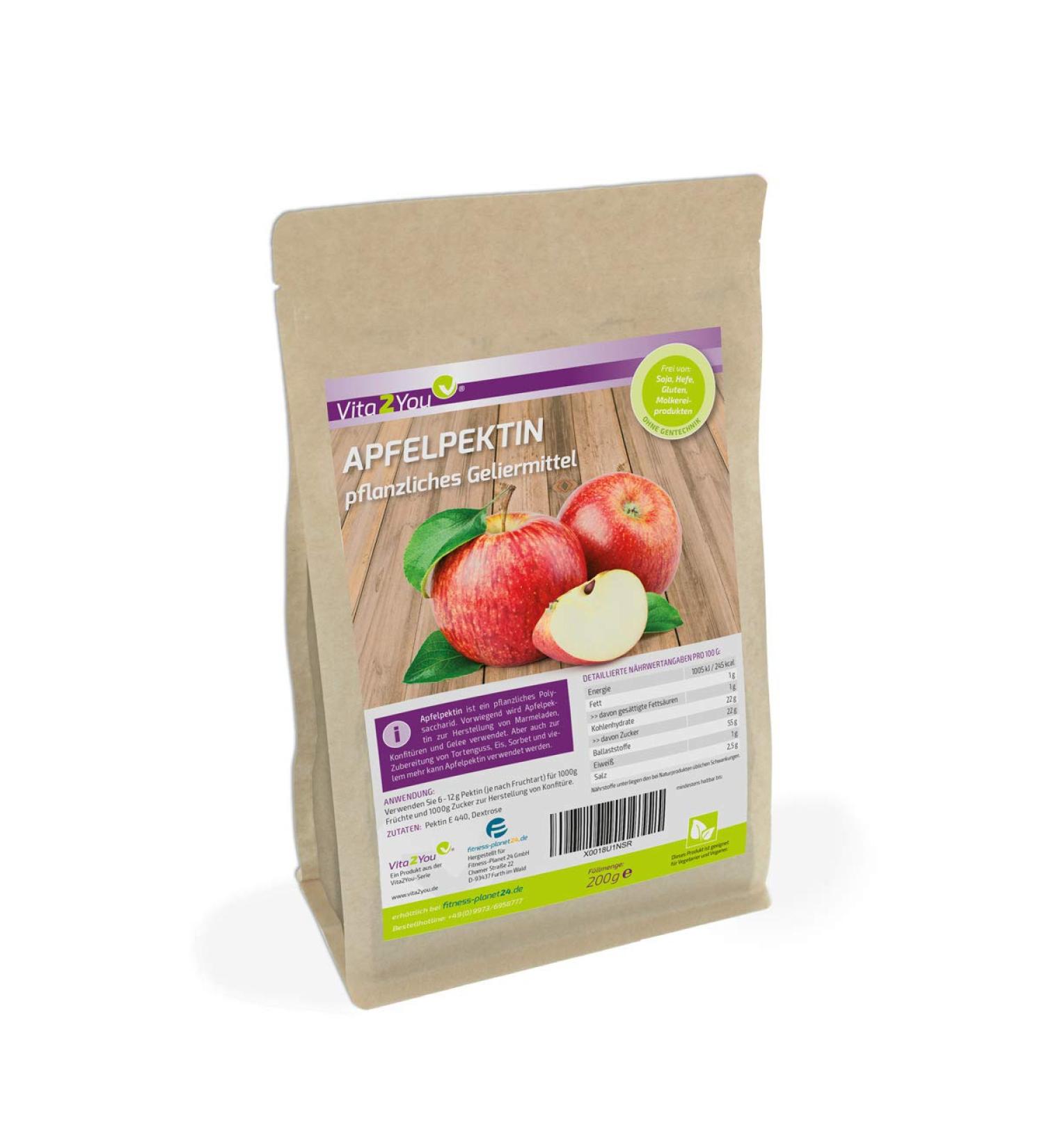Vita2You apple pectin 200g - vegetable gelling agent - gluten-free - vegan powder - vegetable gelatine - premium quality