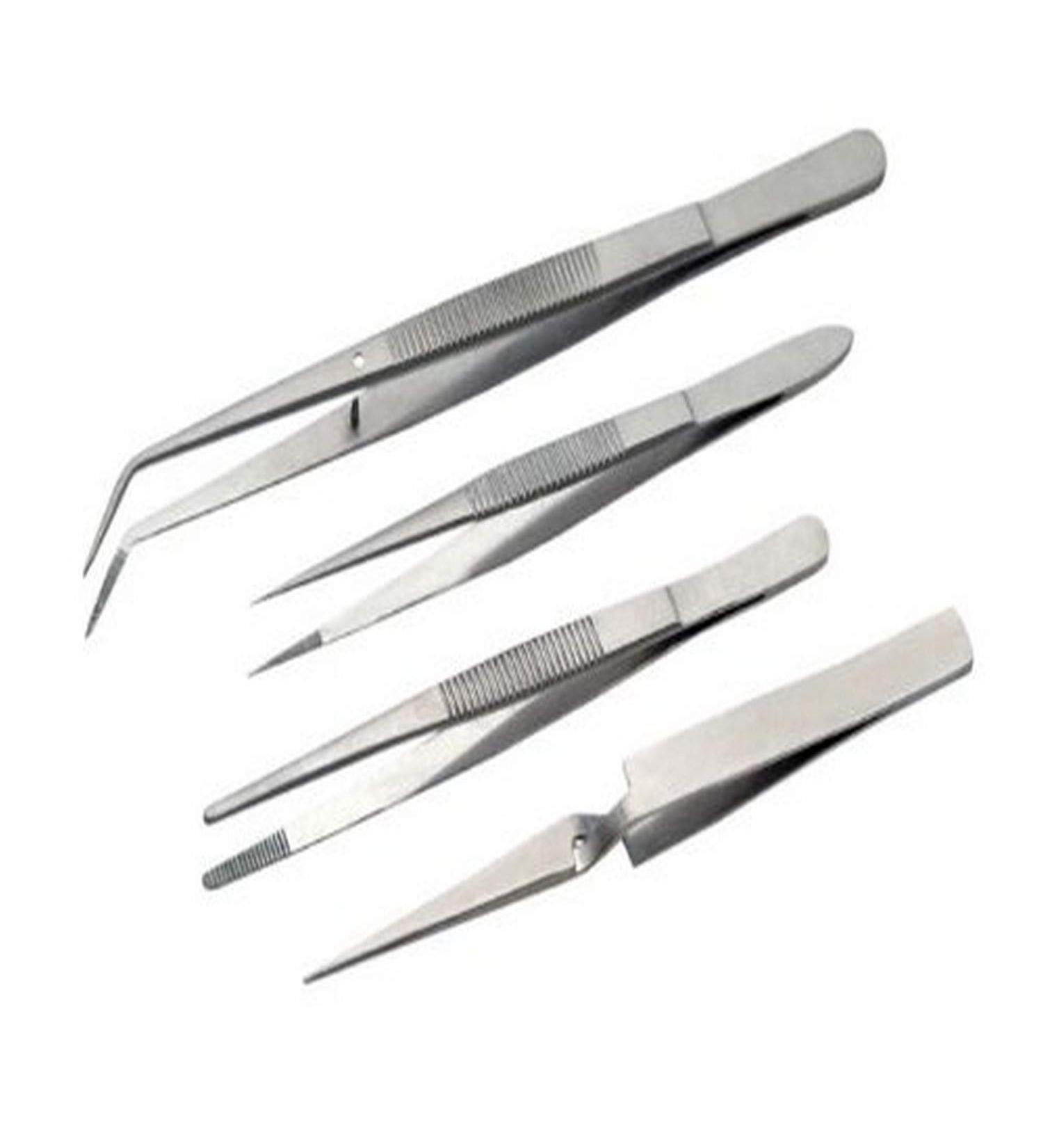 Szco Supplies 4-Piece Craftsmen Tweezers Set  Silver (100371)