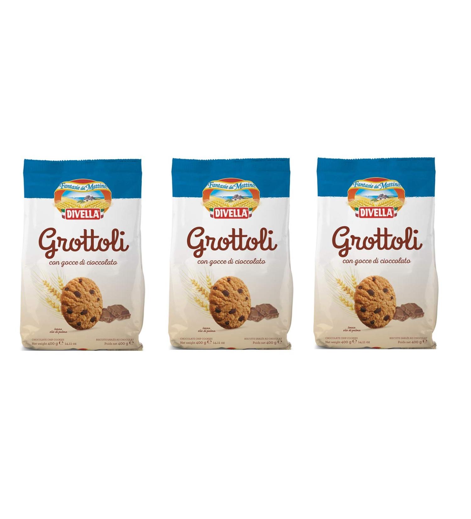 Divella Divella Grottoli with Chocolate Chips Italian Sandblasted Cookies with Chocolate Chips 400 g Set of 3