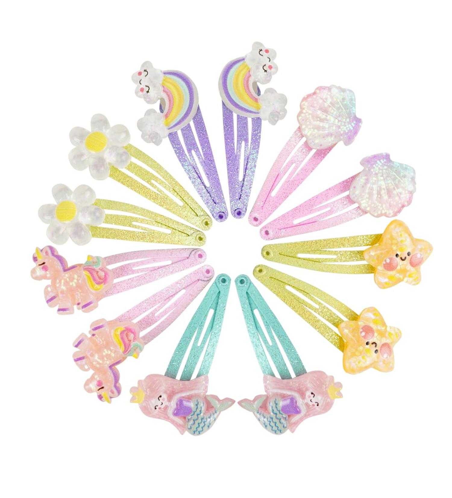 12 Piece Mermaid Butterfly Hair Clips - Colorful Glitter Accessories for Girls Birthday - Cute Rainbow Flower Hair Clips for Children - Buy Online on GoSupps.com