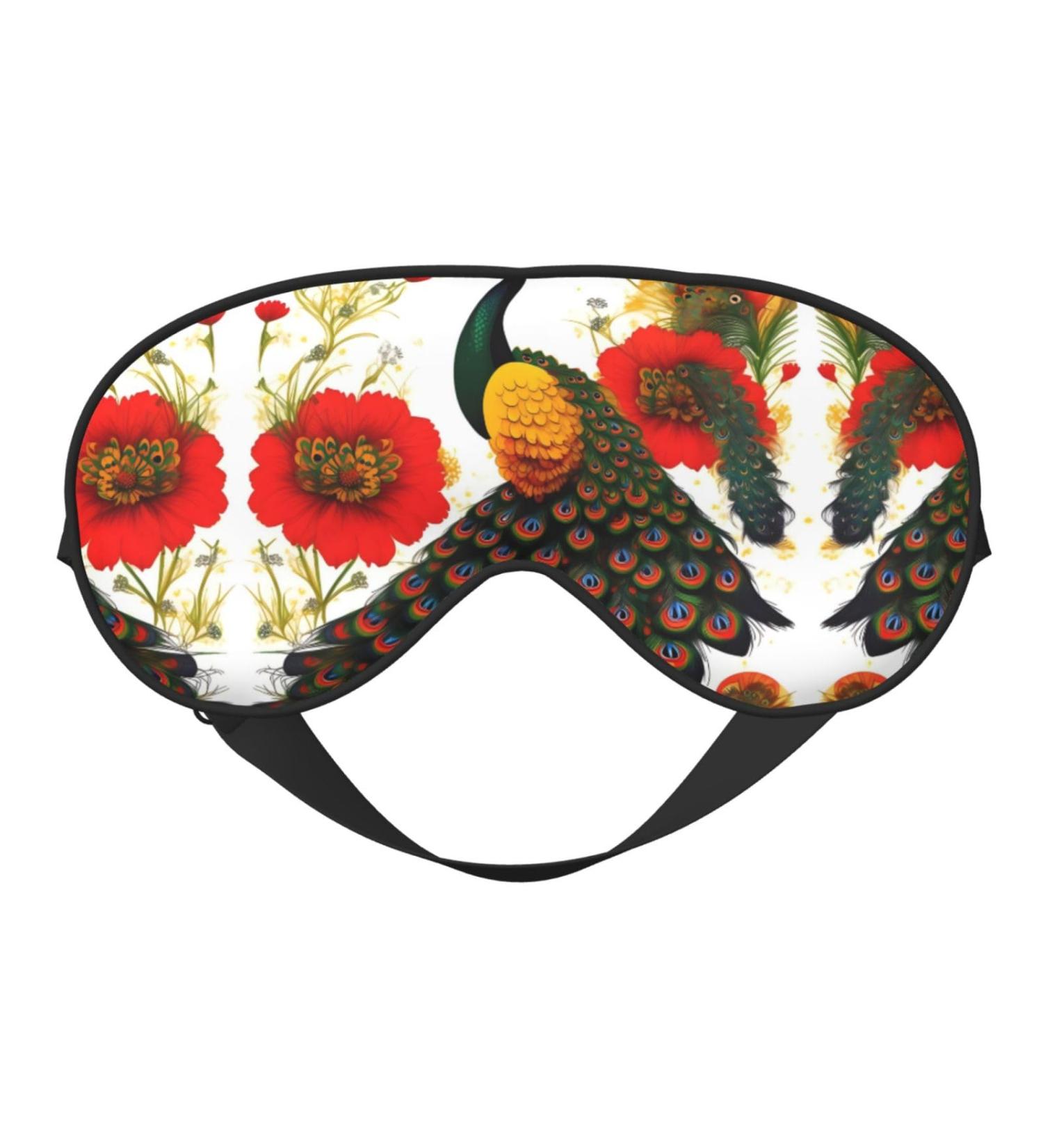 Peacock Red Flower Eye Mask - Soft Adjustable Sleep Mask for Men & Women | Comfortable Nighttime Eye Cover - Buy Online on GoSupps.com