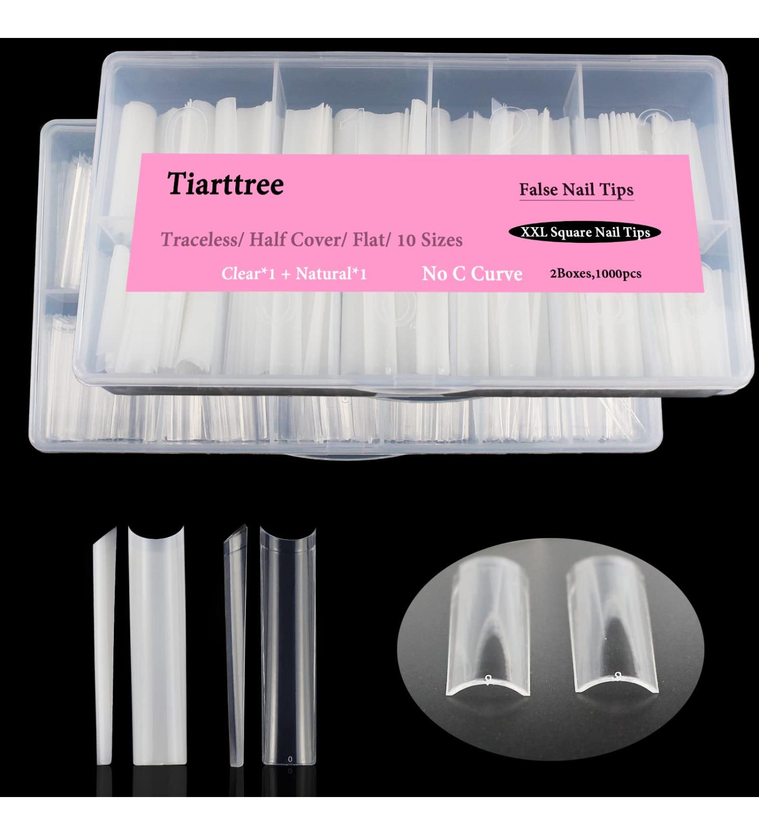 1000 PCS No C Curve XXL Extra Long Square Flat Nail Tips - Clear & Natural | False Nails for Acrylic & DIY Nail Art - Buy Online on GoSupps.com