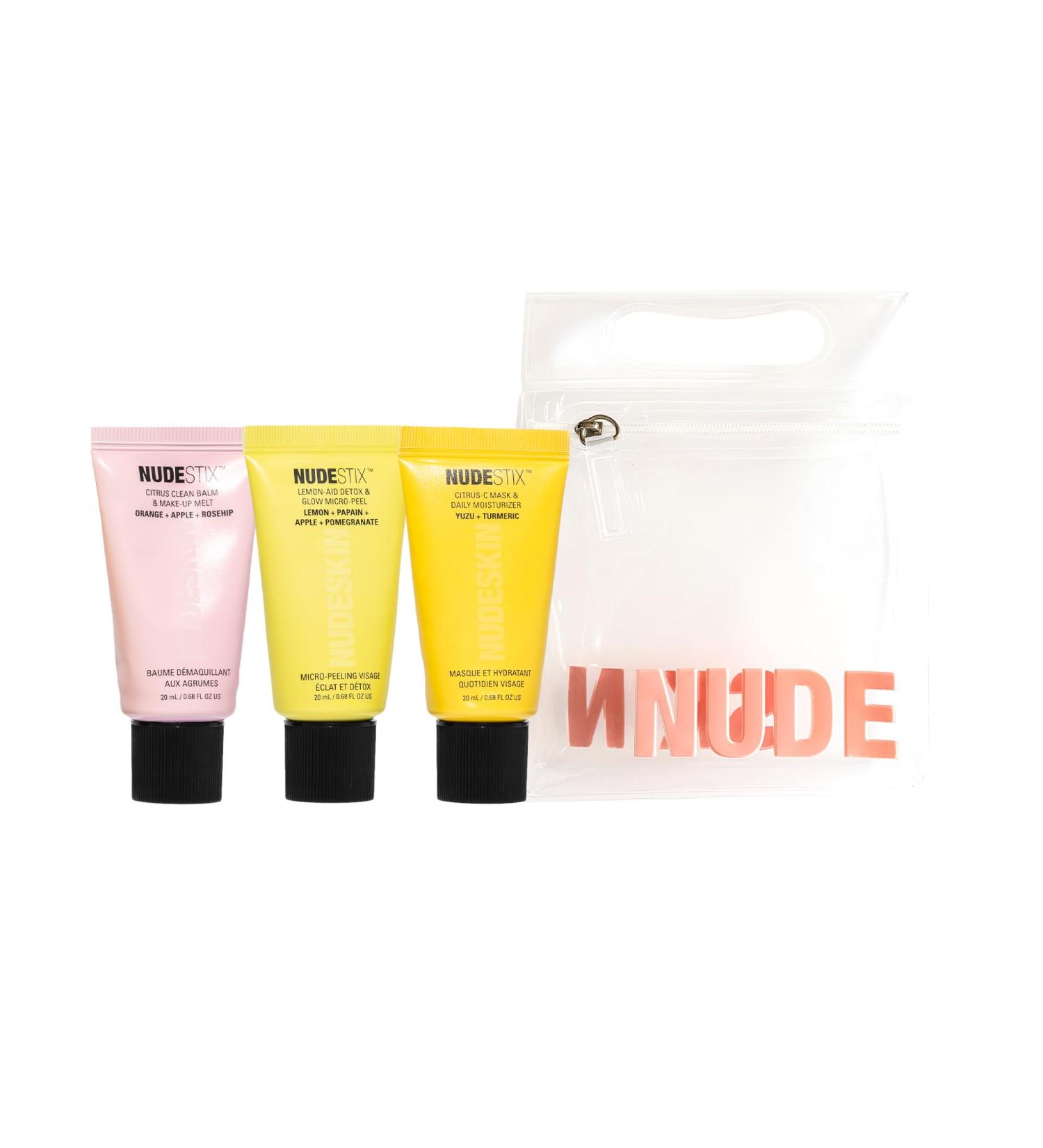 Nudestix 3-Step Citrus Renew Set for Makeup Travel-Size Skincare Kit with Cleansing Balm Exfoliator & Moisturizer/Primer - Buy Online on GoSupps.com