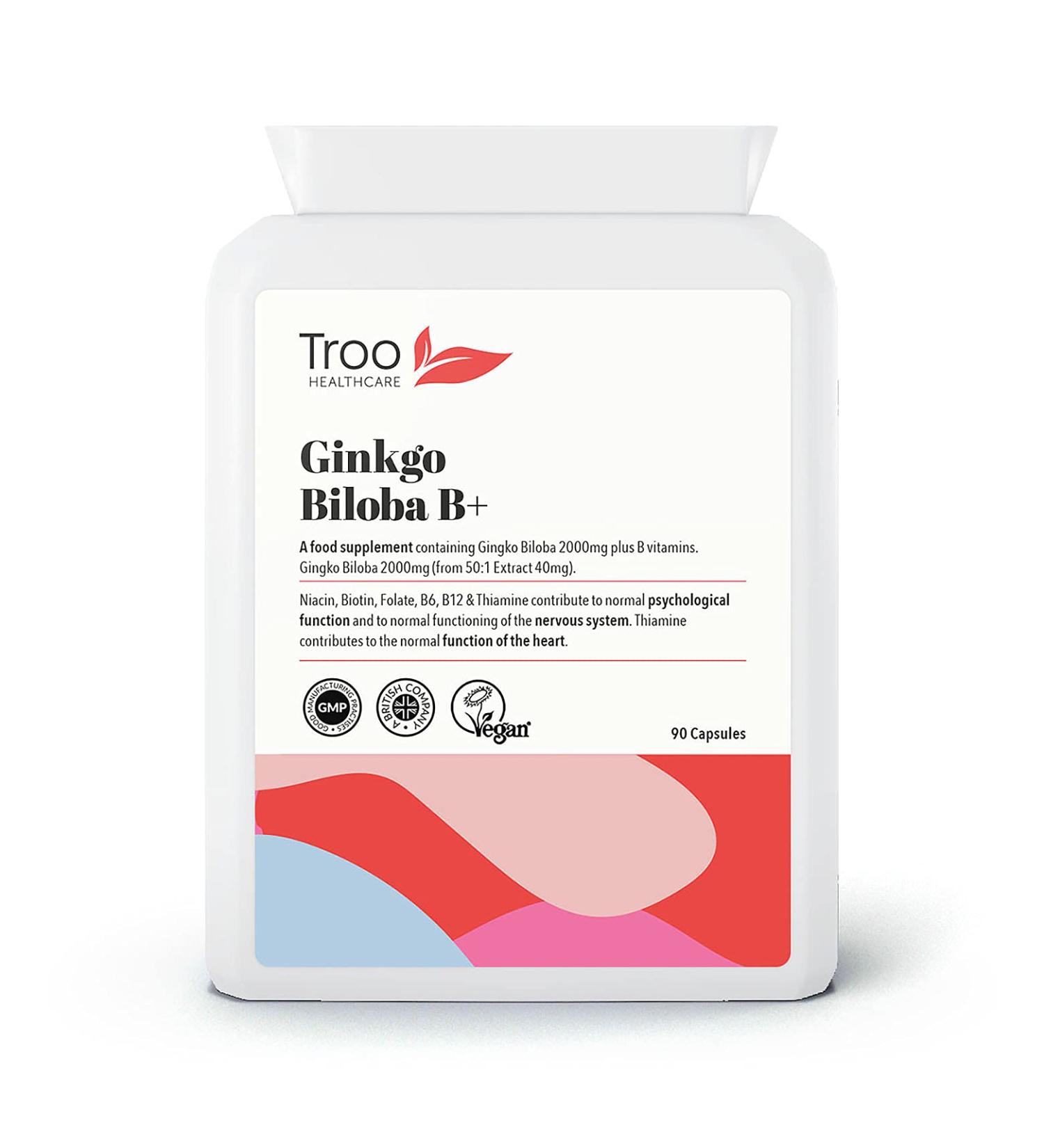 Ginkgo Biloba B Plus Supplement 2000mg - 90 Vegan Capsules with Vitamin B Complex for Heart, Circulation, Nervous System & Brain Support - Buy Online on GoSupps.com