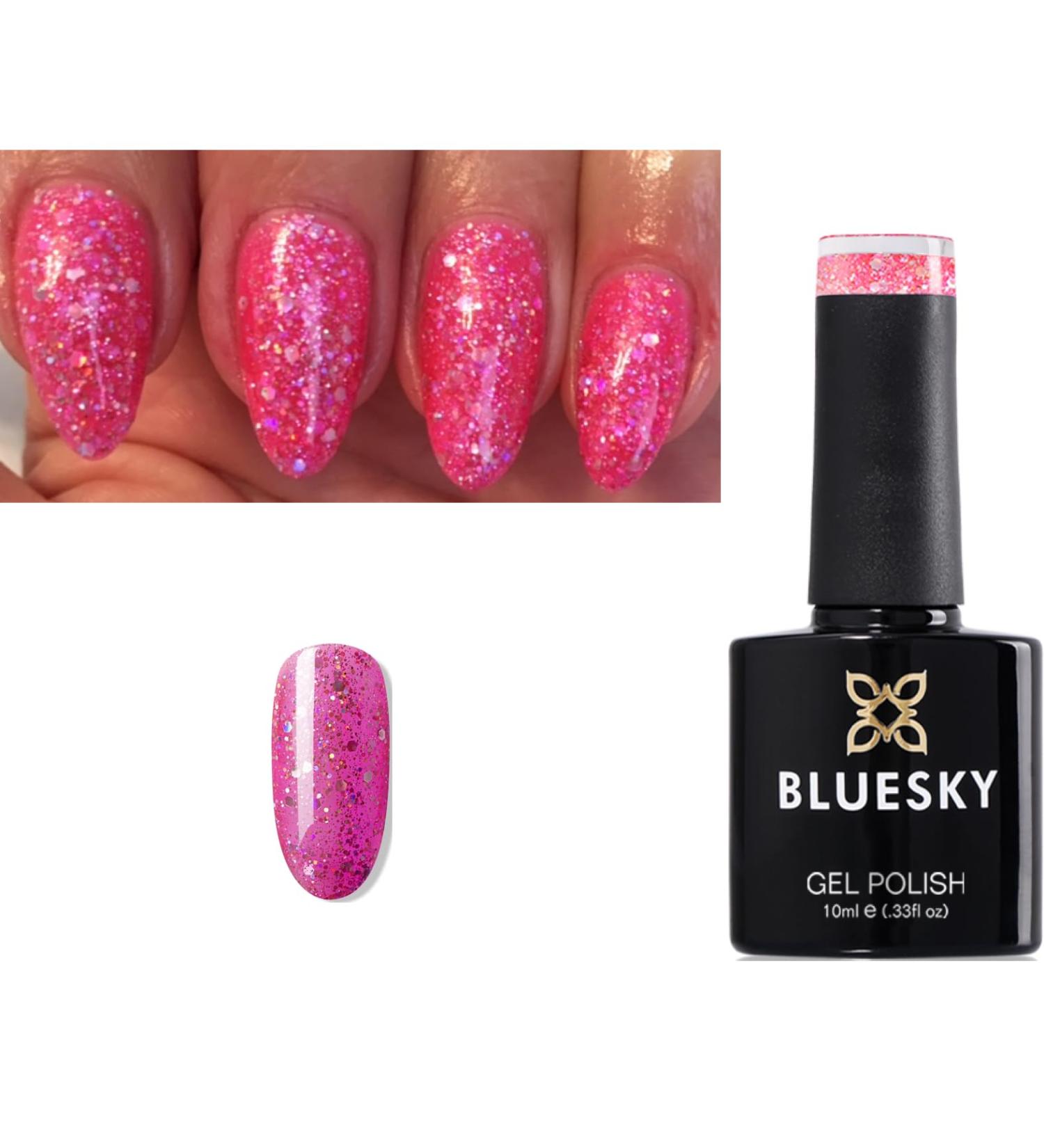 Bluesky Gel Nail Polish PINK GLITTER Pink Multi Glitter Diamond Sparkle Spring Summer Color BLZ04 UV LED Soak Off 10ml - Buy Online on GoSupps.com