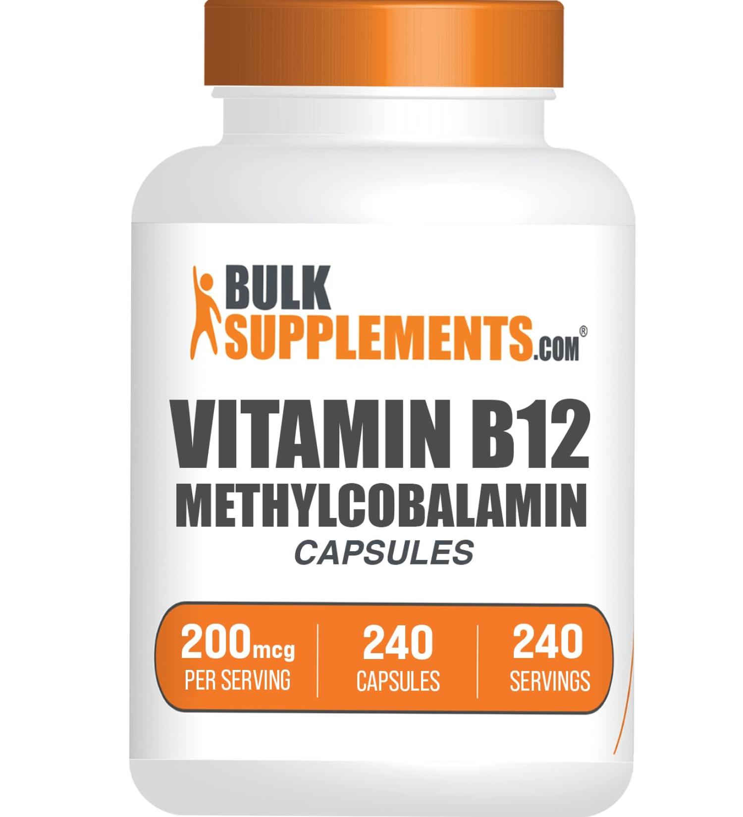 BulkSupplements.com Vitamin B12 Methylcobalamin Capsules - B12 Vitamin Supplement B12 200mcg for Energy Support - Gluten Free 1 Capsule per Serving 240 Capsules (Pack of 1) - Buy Online on GoSupps.com
