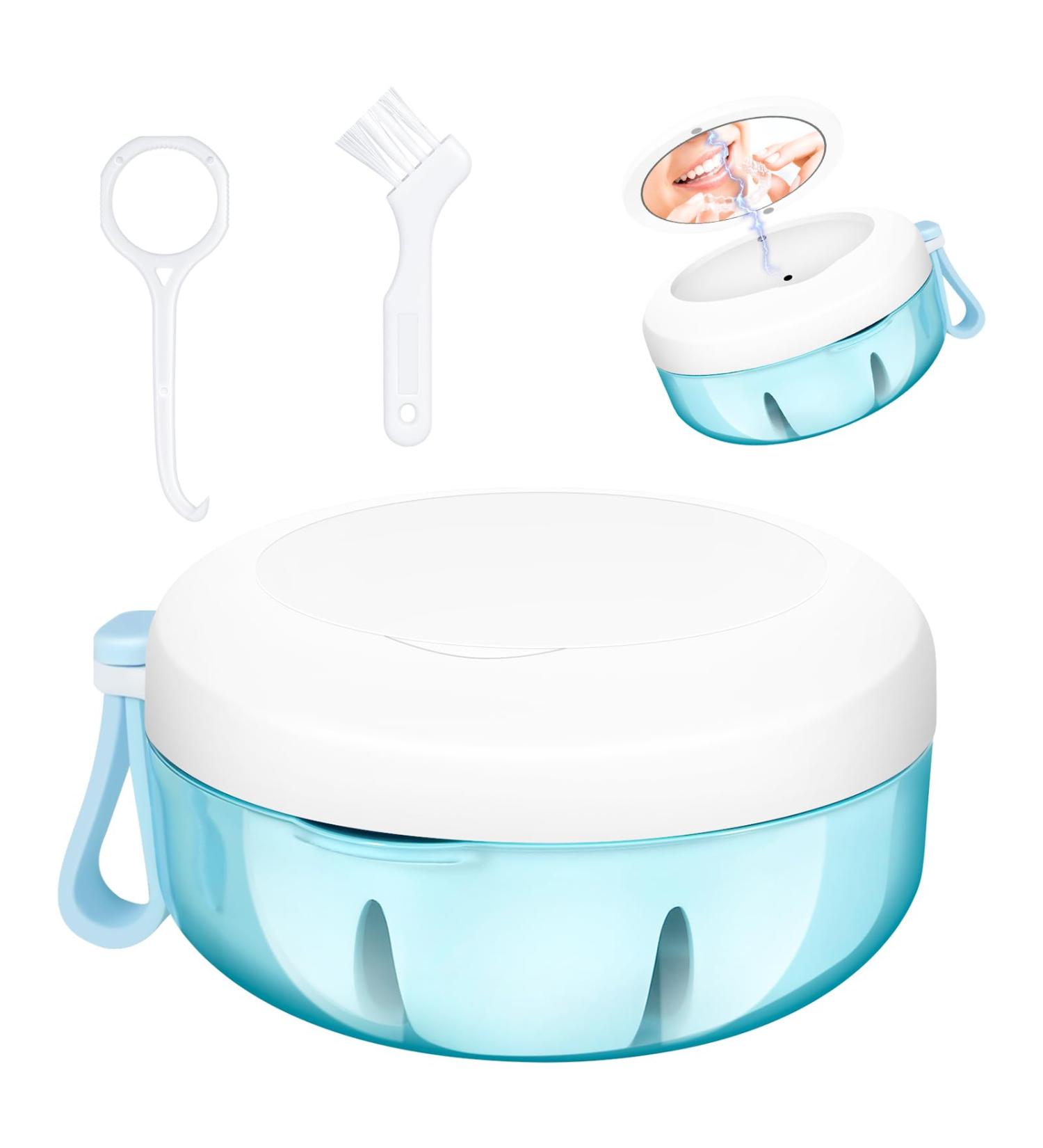 Portable Dnom Dose for Braces - Spoutable Dental Prosthesis Container & Brush for Corrective Bite Splint Care - Buy Online on GoSupps.com