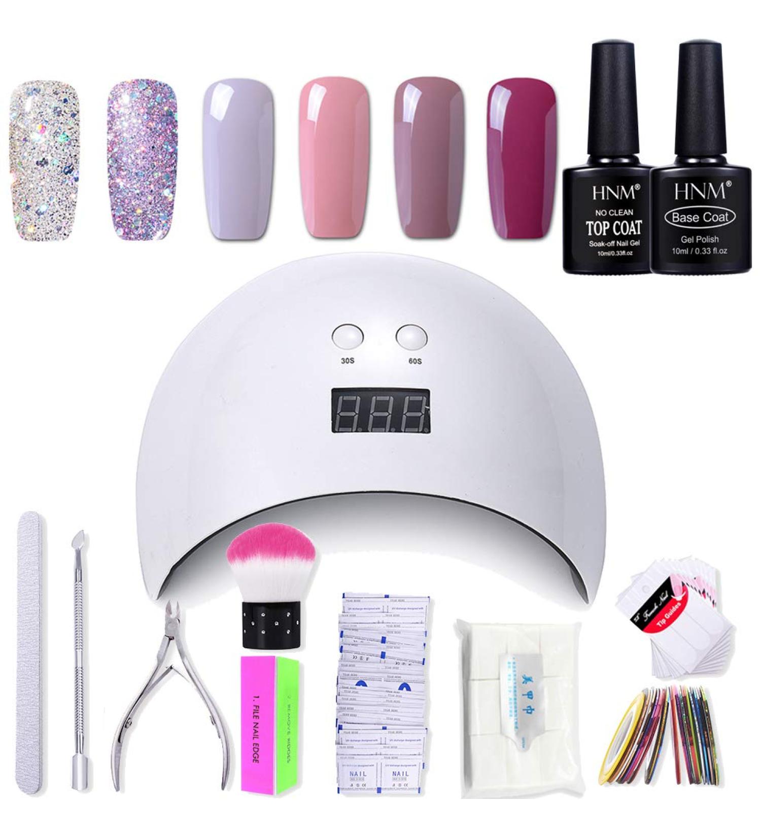 HNM Gel Nail Starter Kit | 6 Colors Gel Nail Polish Set with 24W LED Curing Lamp | Base & Top Coat | UV LED Soak Off Remover Wrap | Manicure Tools Gift Set - Buy Online on GoSupps.com