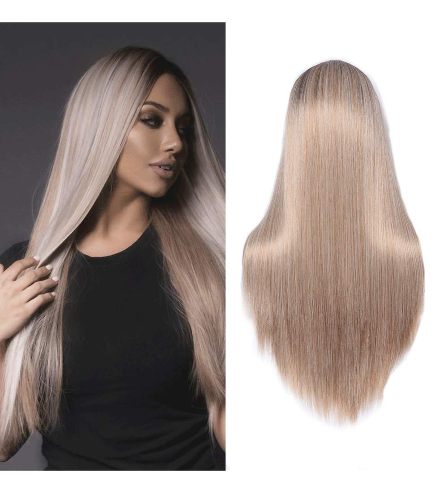 Buy 71cm Ombre Brown & Blonde Wig for Women - Long Smooth Hair Dark Root Middle Part - Perfect for Parties & Costumes | International Shipping Available - Buy Online on GoSupps.com
