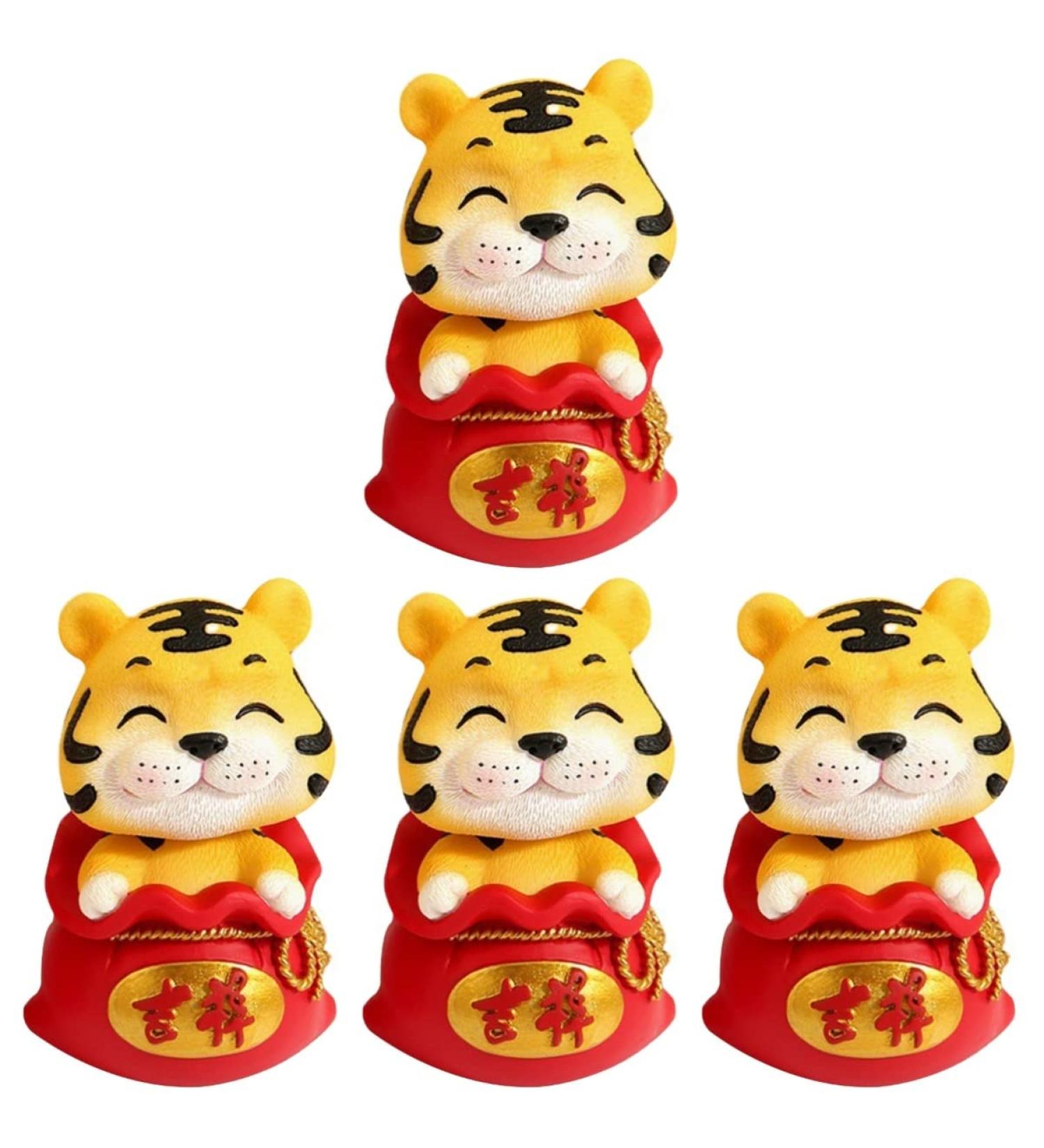 Artibetter 4 Pcs Year of The Tiger Bobble Head Ornament Cute Animal Statue Figurine Lions Chinese Mascot Toys Traditional Little Critters Toys Resin Craft Adornment Plate Small Office Red 1x4pcs 6X6X9.5CMx4pcs - Buy Online on GoSupps.com