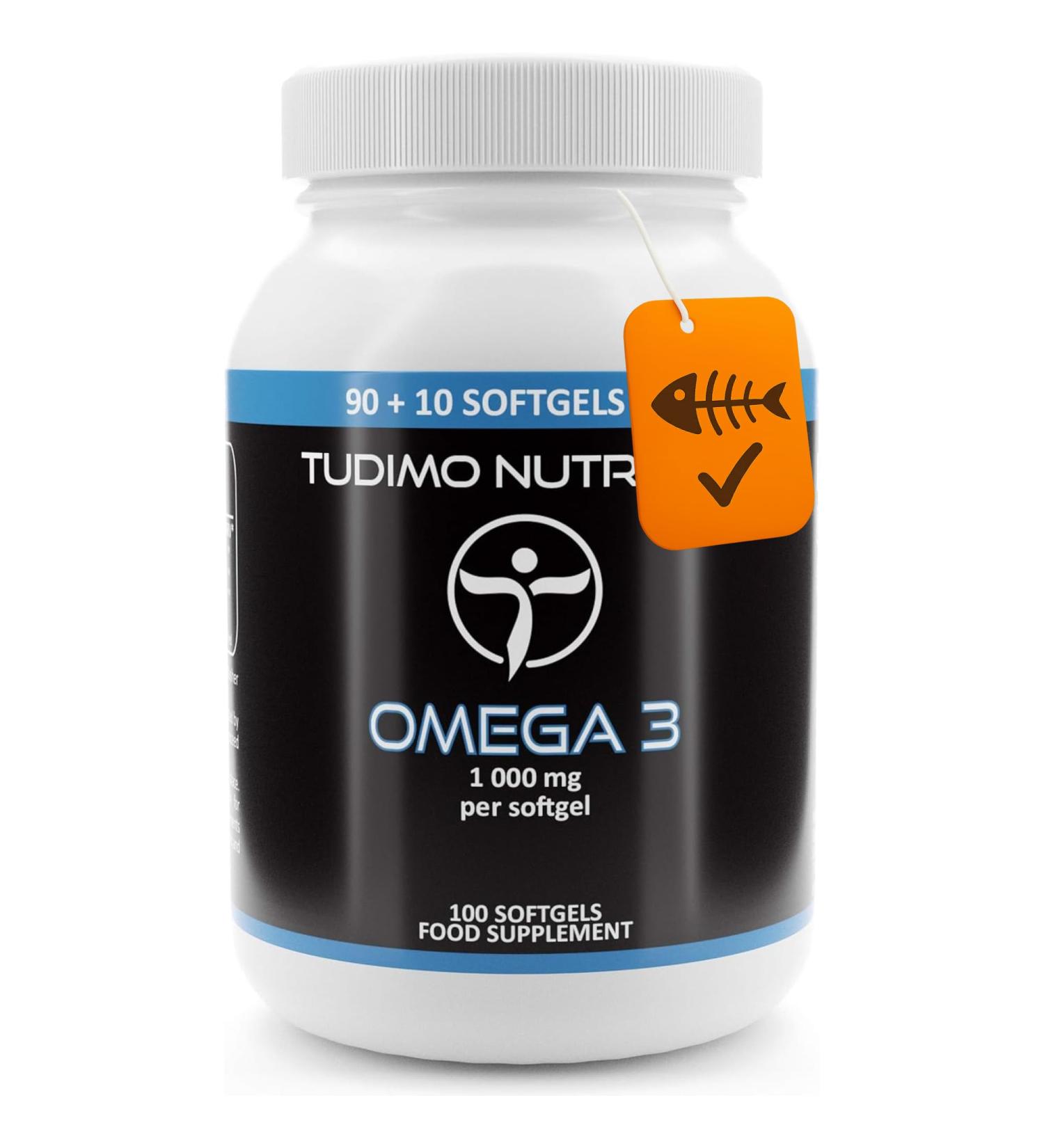 TUDIMO Omega 3 1000 mg per Softgel 100 pcs 3+ Month Supply of Rapid Disintegrating Softgel Capsules each with 1000mg Premium Quality Fish Oil - Buy Online on GoSupps.com