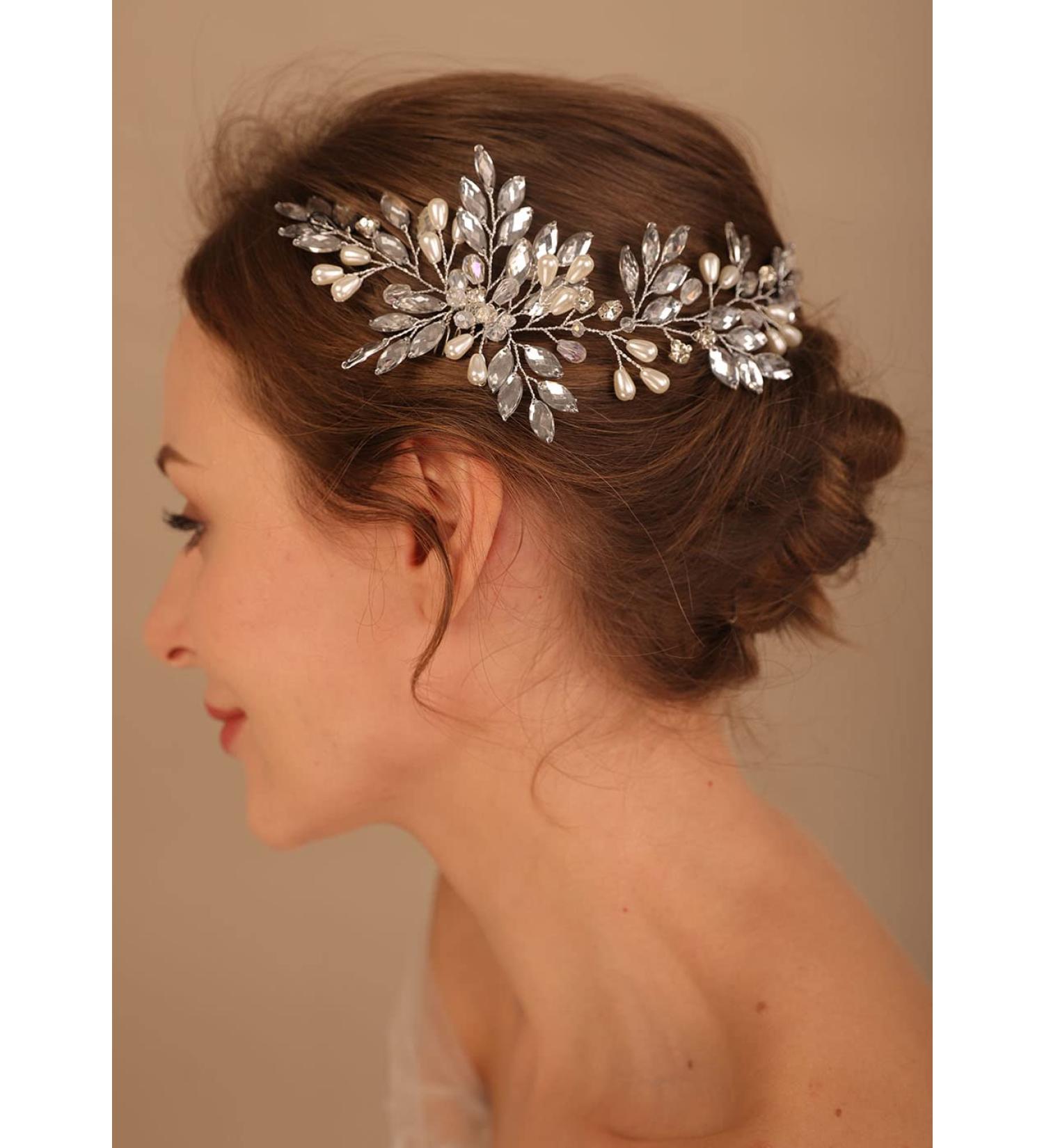 Deniferymakeup Bridal Hair Comb Bridal Hair Vine Crystals Bridal Wedding Hairpiece Wedding Hair Vine Pearl Hair Vine with Comb for Women and Girls (Style 5) - Buy Online on GoSupps.com
