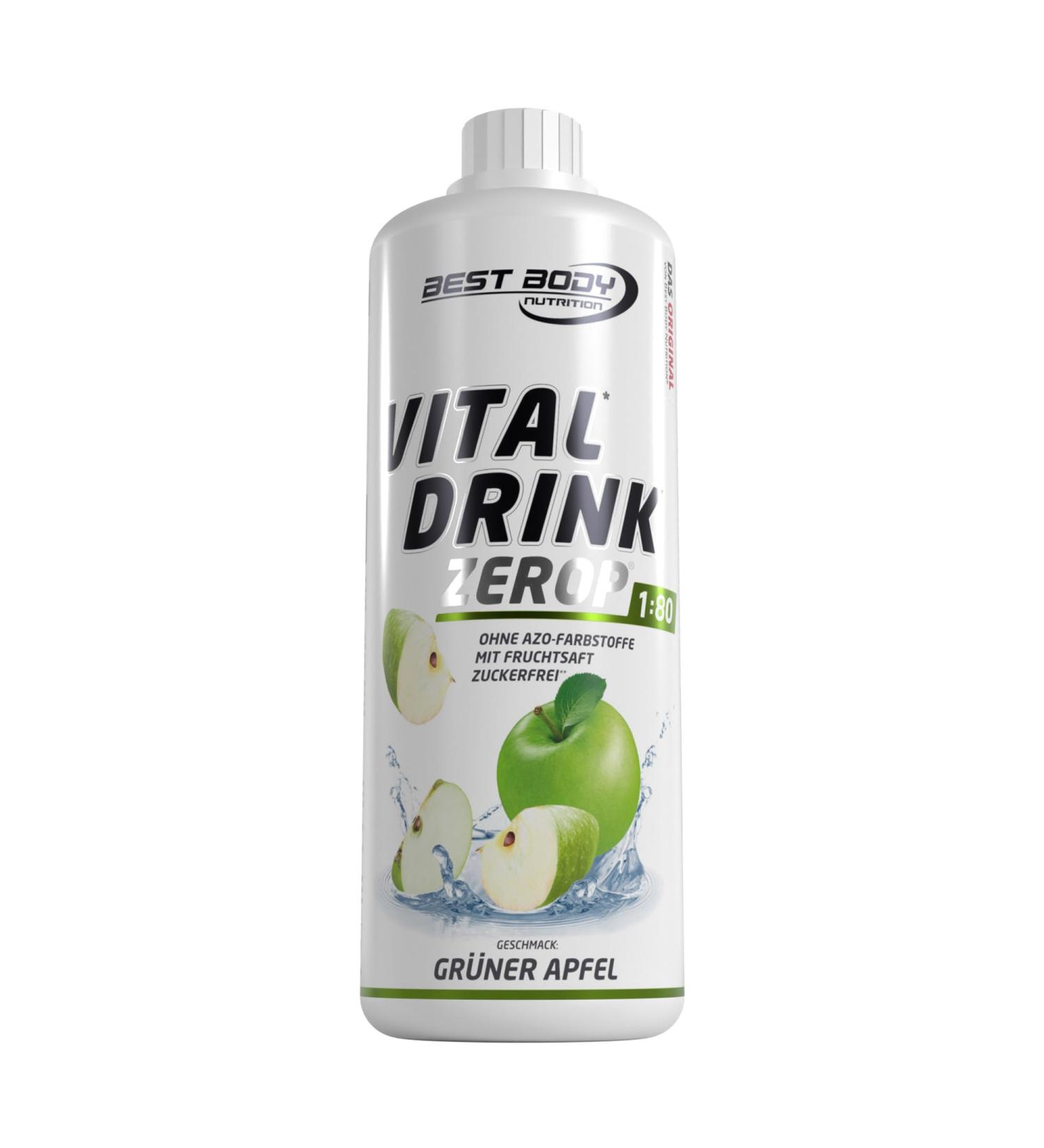 Best Body Nutrition Vital Drink Zerop - Green Apple Concentrate - Sugar-Free Syrup - Makes 80 Liters - 1000ml Pack - International Shipping Available - Buy Online on GoSupps.com