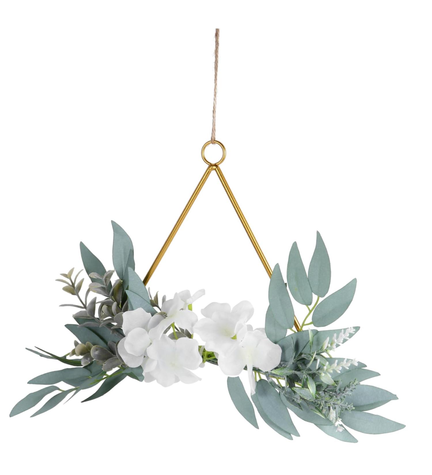 COOLHIYA Greenery Garland Wrought Iron gate Hanging Wreath Flowers Decoration Artificial Flower Garland Nordic Decor Door White 20x20cm - Buy Online on GoSupps.com