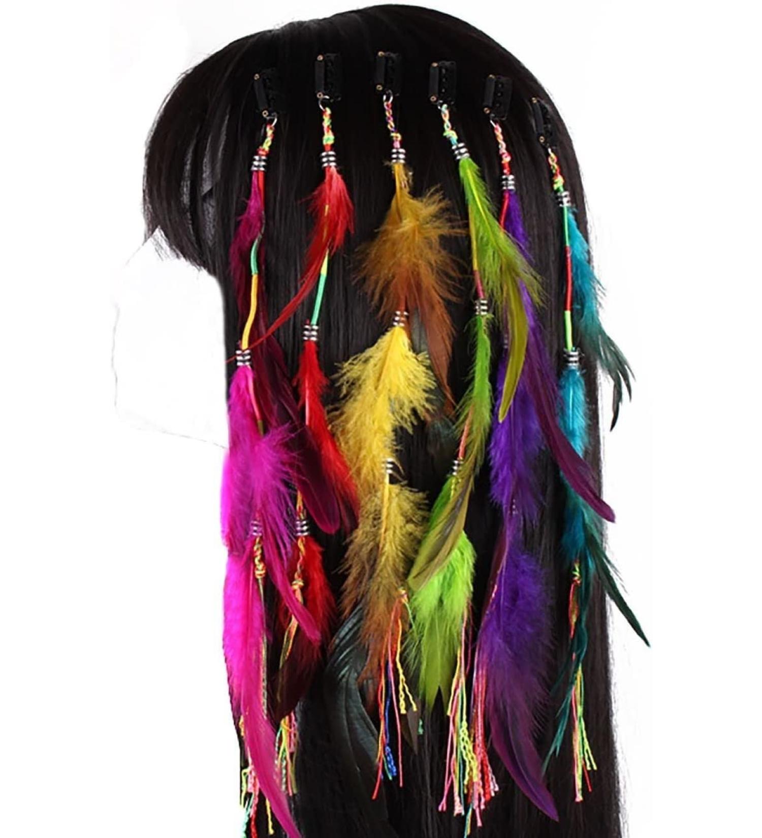 hair clips Women Headpiece Girl Headdress Ladies Headdress Set of 6 Handmade Boho Hippie Hair Extensions with Feather Clip Comb Hairpin Headdress DIY Accessories One color - Buy Online on GoSupps.com