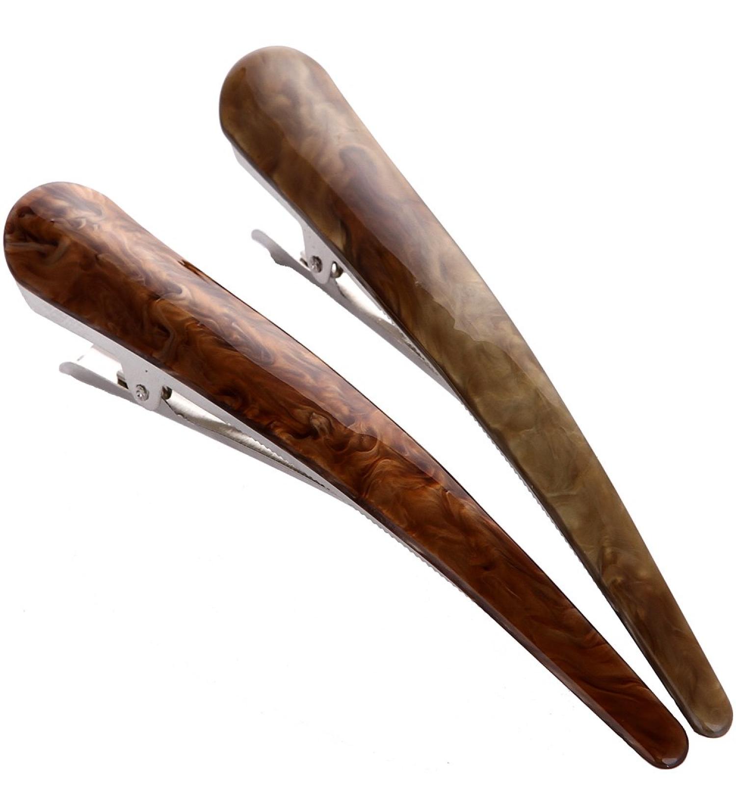 Duck Teeth Bow Hair Clips Set of 2 - Khaki+Brown | Classic Crocodile Hair Grip Accessories for Chic Styling - Buy Online on GoSupps.com