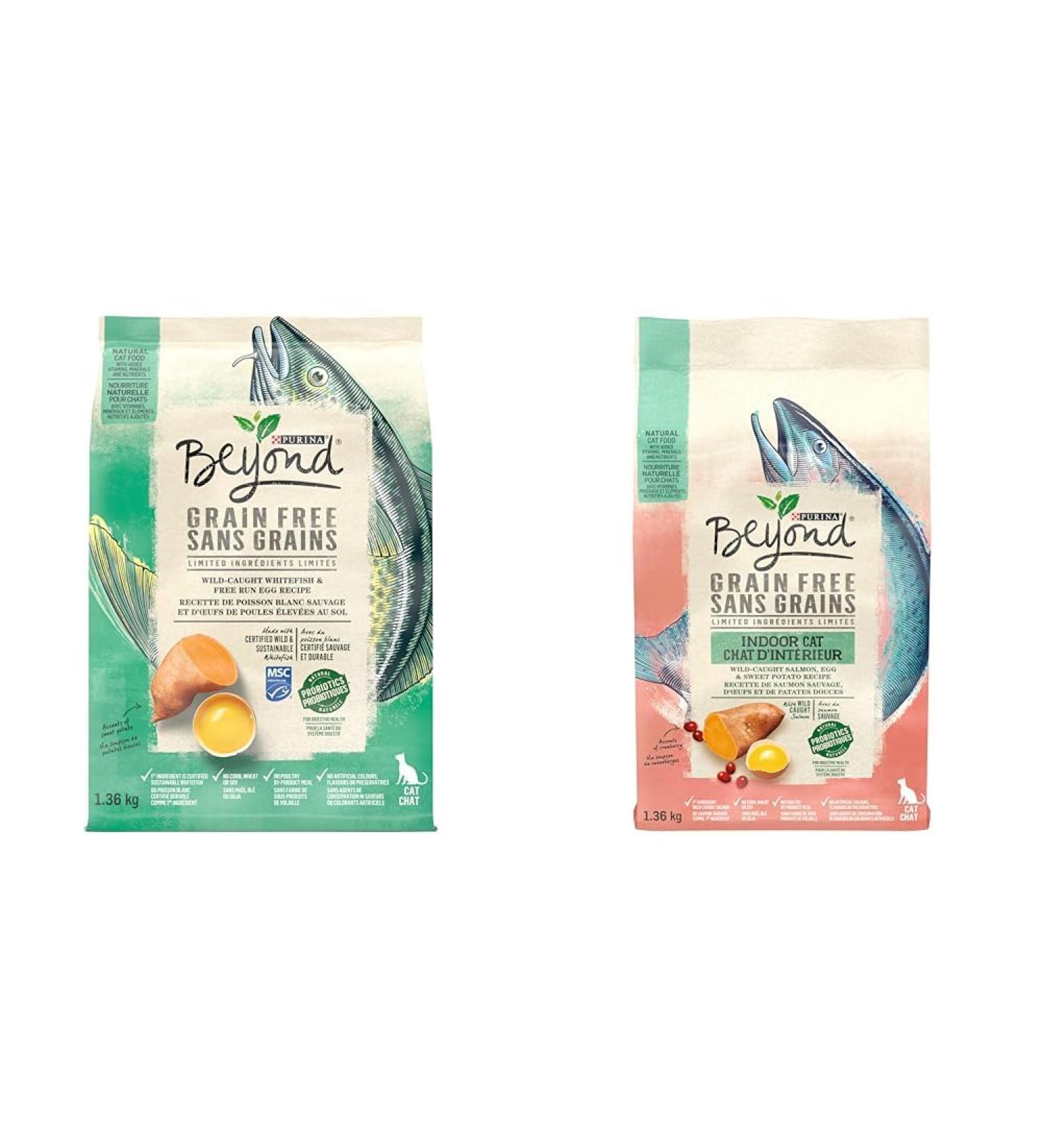 Beyond Grain Free Natural Dry Cat Food Wild-Caught Whitefish & Free Run Egg - 1.36 kg Bag & Grain Free Natural Dry Cat Food Indoor Cat Wild-Caught Salmon & Egg - 1.36 kg Bag - Buy Online on GoSupps.com