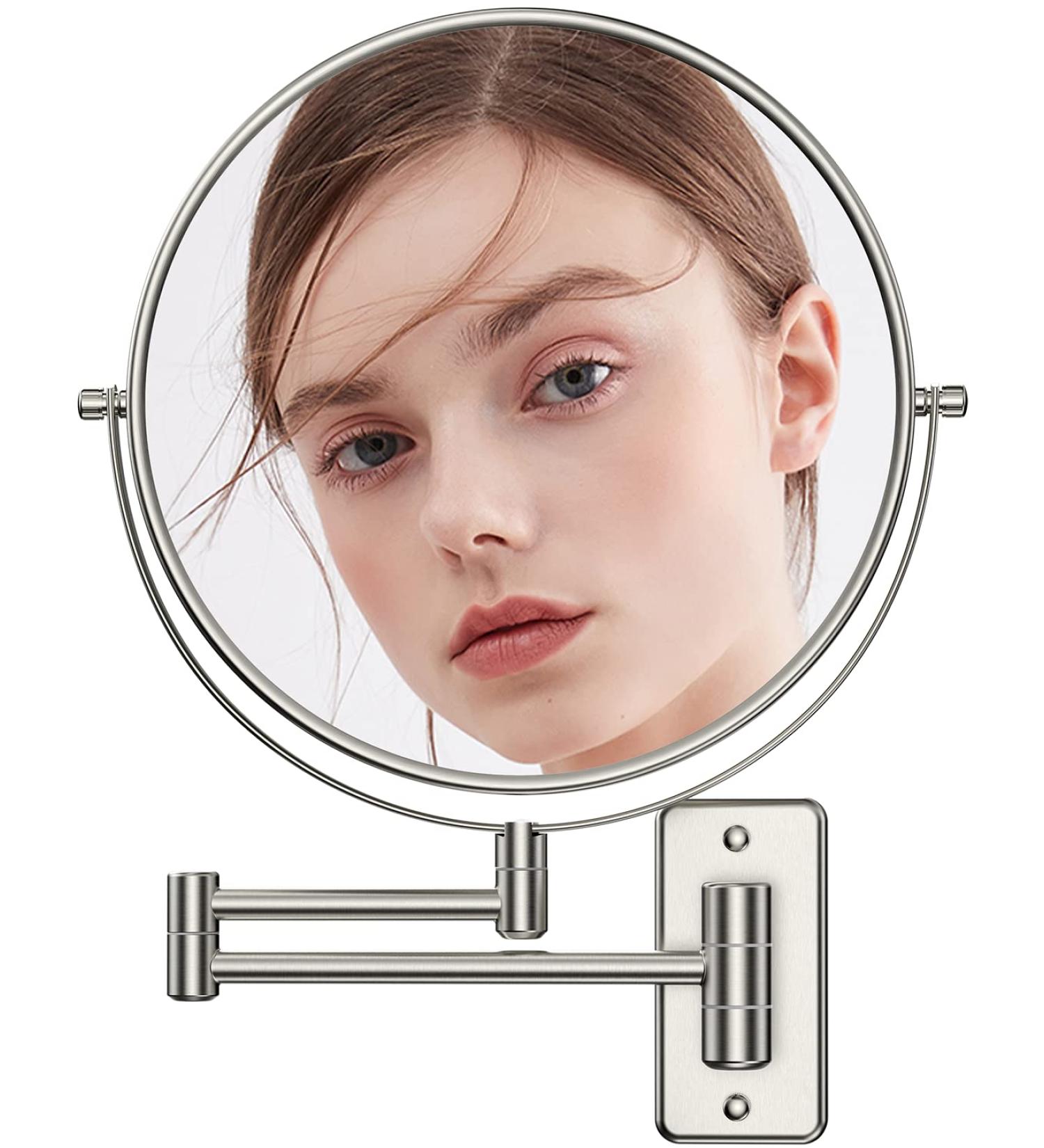 Benbilry 9 Large Wall Mounted Makeup Mirror | 10X Magnification | Double Sided Vanity Mirror | 360 Swivel | Extendable Arm | Nickel Finish - Buy Online on GoSupps.com