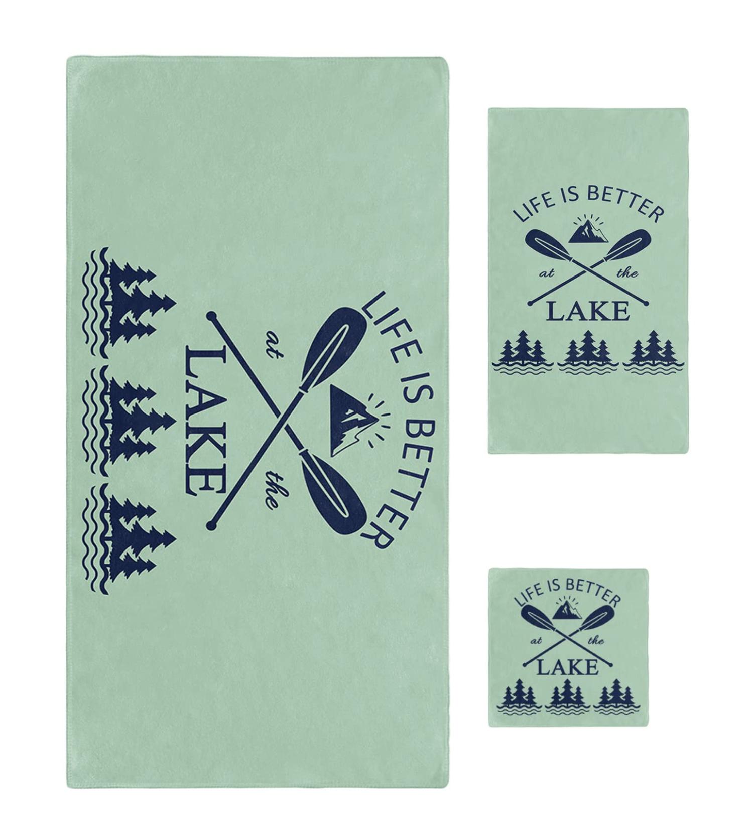 PakiInno Lakepak1381 Towel Set - Life is Better at The Lake Design - Soft & Absorbent Fluffy Towels for Sports, Travel & Fitness - 30x60+16x28+13x13 Inch - Buy Online on GoSupps.com