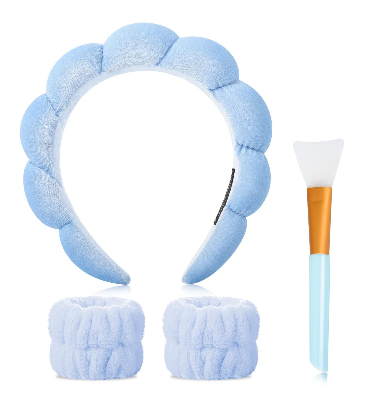 Jspupifip Spa Headband Set with Washband, Scrunchies, Cuffs for Face Washing - Makeup and Hair Accessory for Women and Girls (4 Blue) - Buy Online on GoSupps.com
