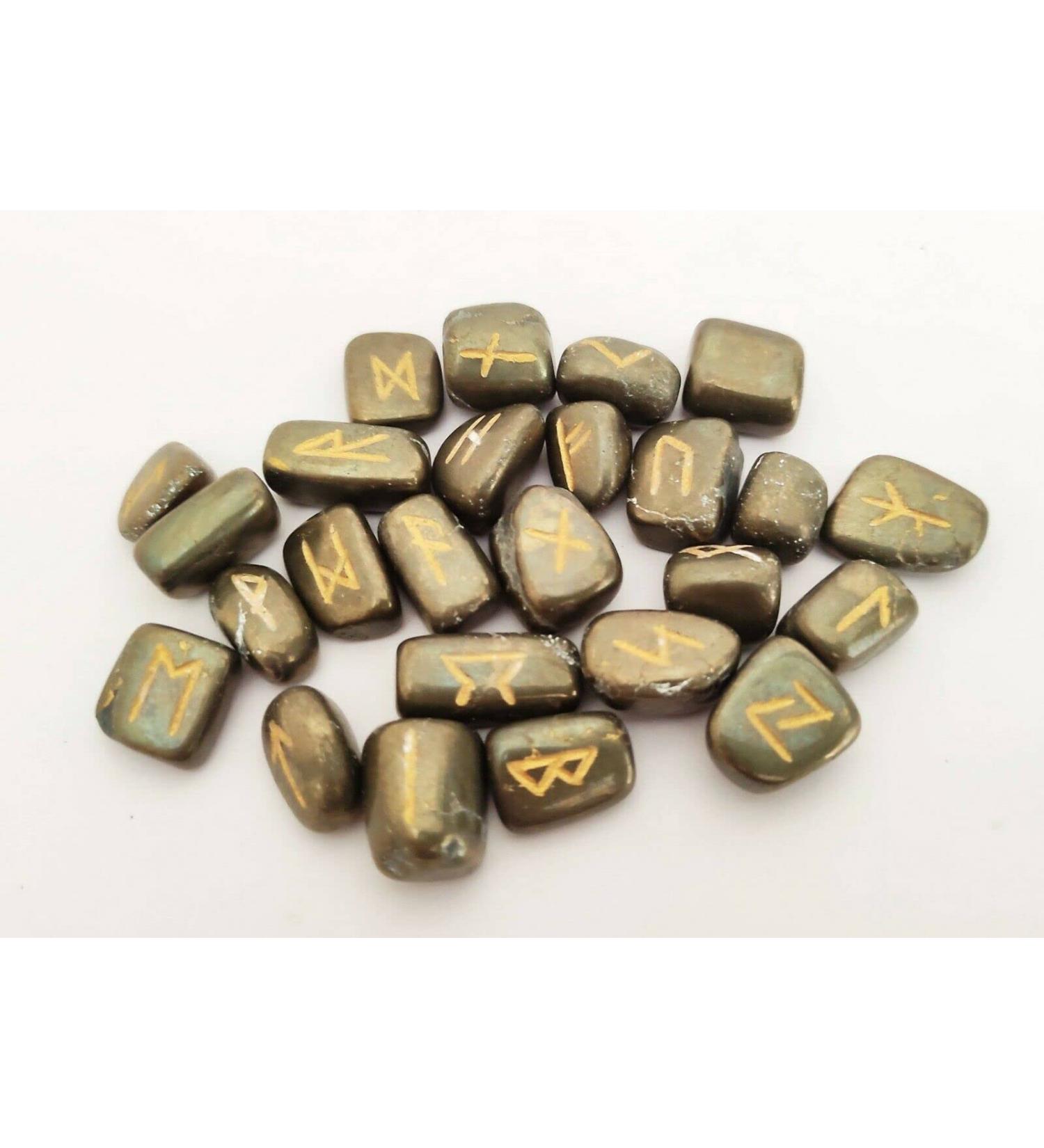Sharvgun Lot de 25 pierres runiques en pyrite dor e avec tableau en bois MDF runique grav lettrage symbolique pa en velours noir/rouge pochette incluse bo te cadeau - Buy Online on GoSupps.com