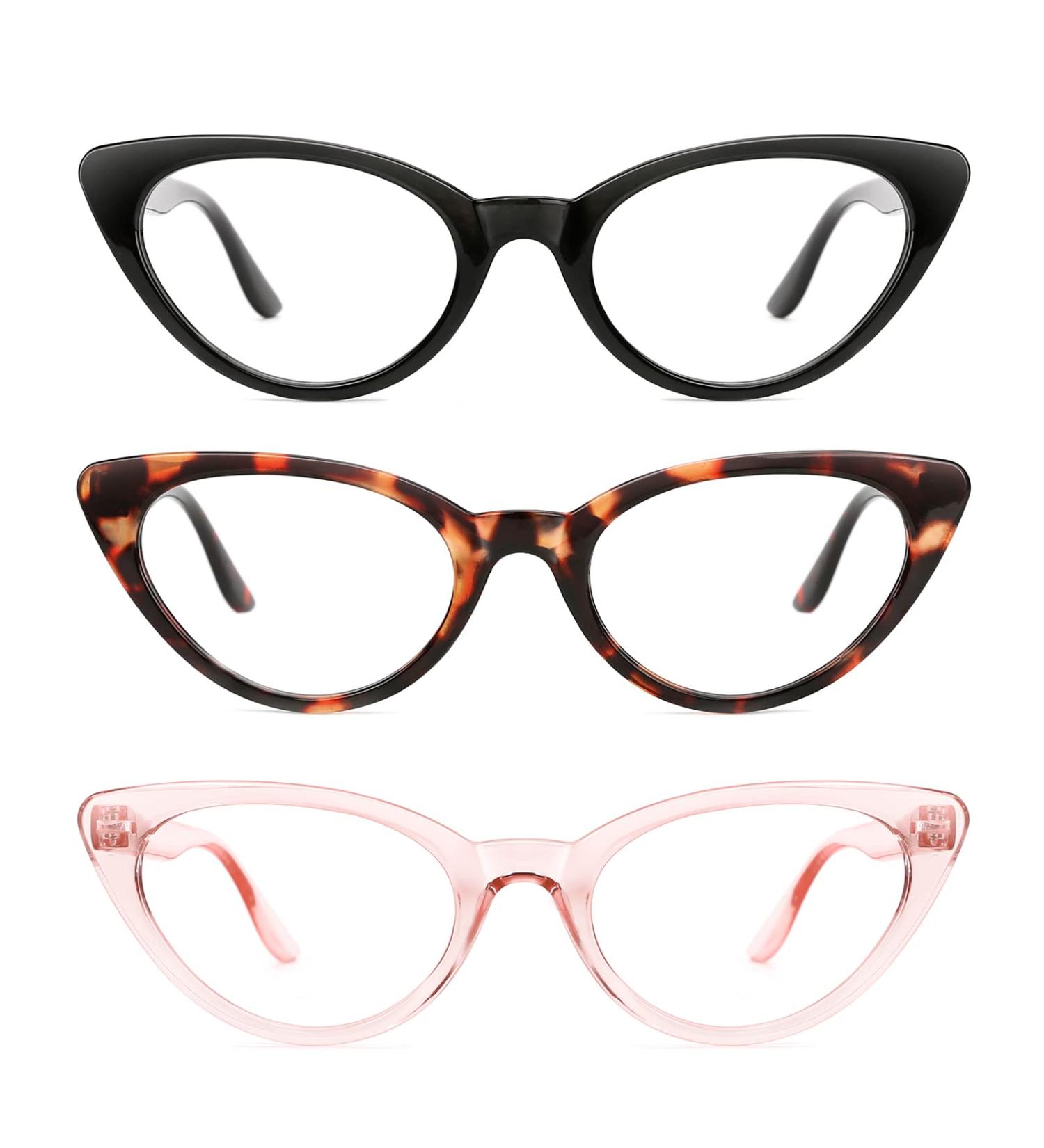 TIJN 3-Pack Retro Cat Eye Reading Glasses for Women - Blue Light Blocking Eyeglasses (1.5x) in Black Pink & Tortoise - Buy Online on GoSupps.com