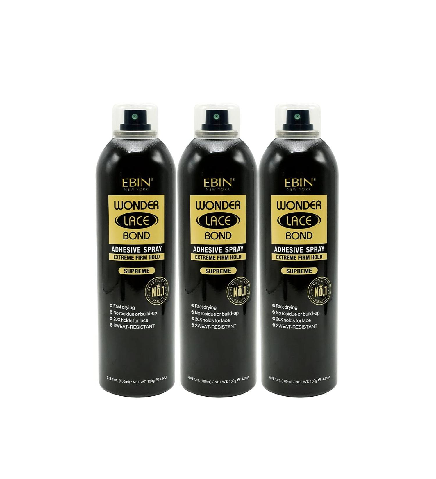 EBIN NEW YORK Wonder Lace Bond Adhesive Spray Supreme 3pack - Extreme Firm Hold 6.08oz/ 180ml | Active Use Fast Drying No Residue No Build-up Powerful Hold All-Day Hold Daily Wig Application 6.34oz / 180ml Supreme - Buy Online on GoSupps.com