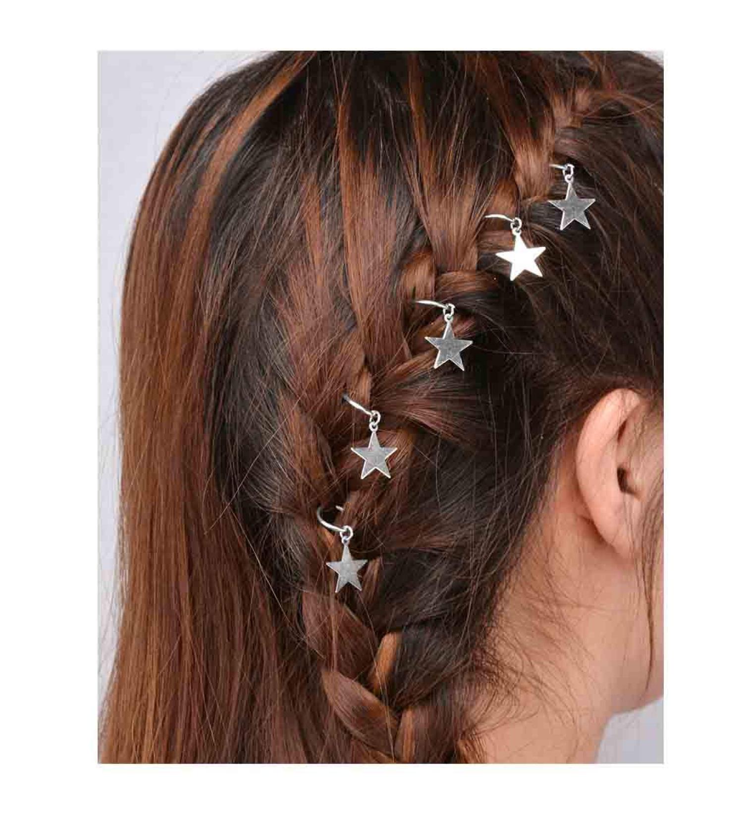 Dreadlock Hair Rings Silver Star - Hair Braid Rings Loops Clips Accessories for Women and Girls - Buy Online on GoSupps.com