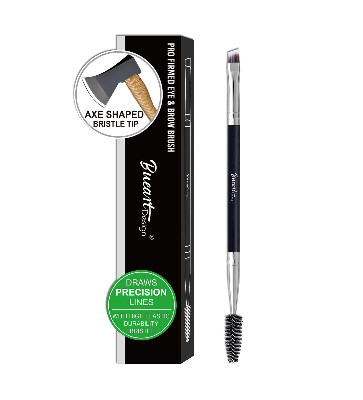 ULTRA THIN Duo Angled Brow & Eyeliner Brush Set - #14 Precision Brow & Liner Brushes with Spoolie and Mascara Brush (Black & Silver) - Buy Online on GoSupps.com