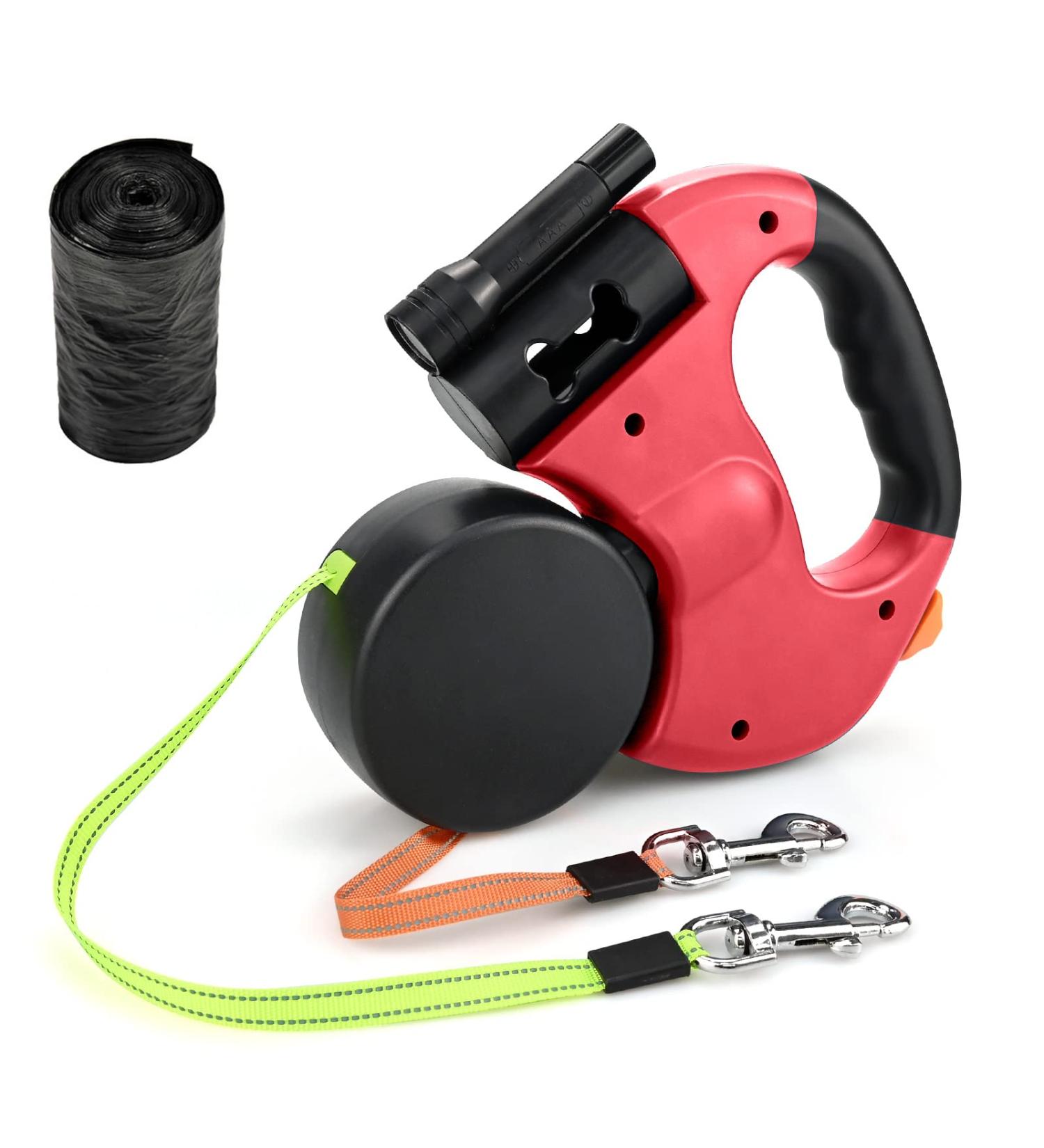 Double Retractable Dog Lead Reinforced Extendable with Non-Slip Handle Dog Lead with LED Light and Rubbish Box for Walking 2 Dogs 360 Tangle-Free Strong Nylon Band One-Hand Brake (Red) - Buy Online on GoSupps.com