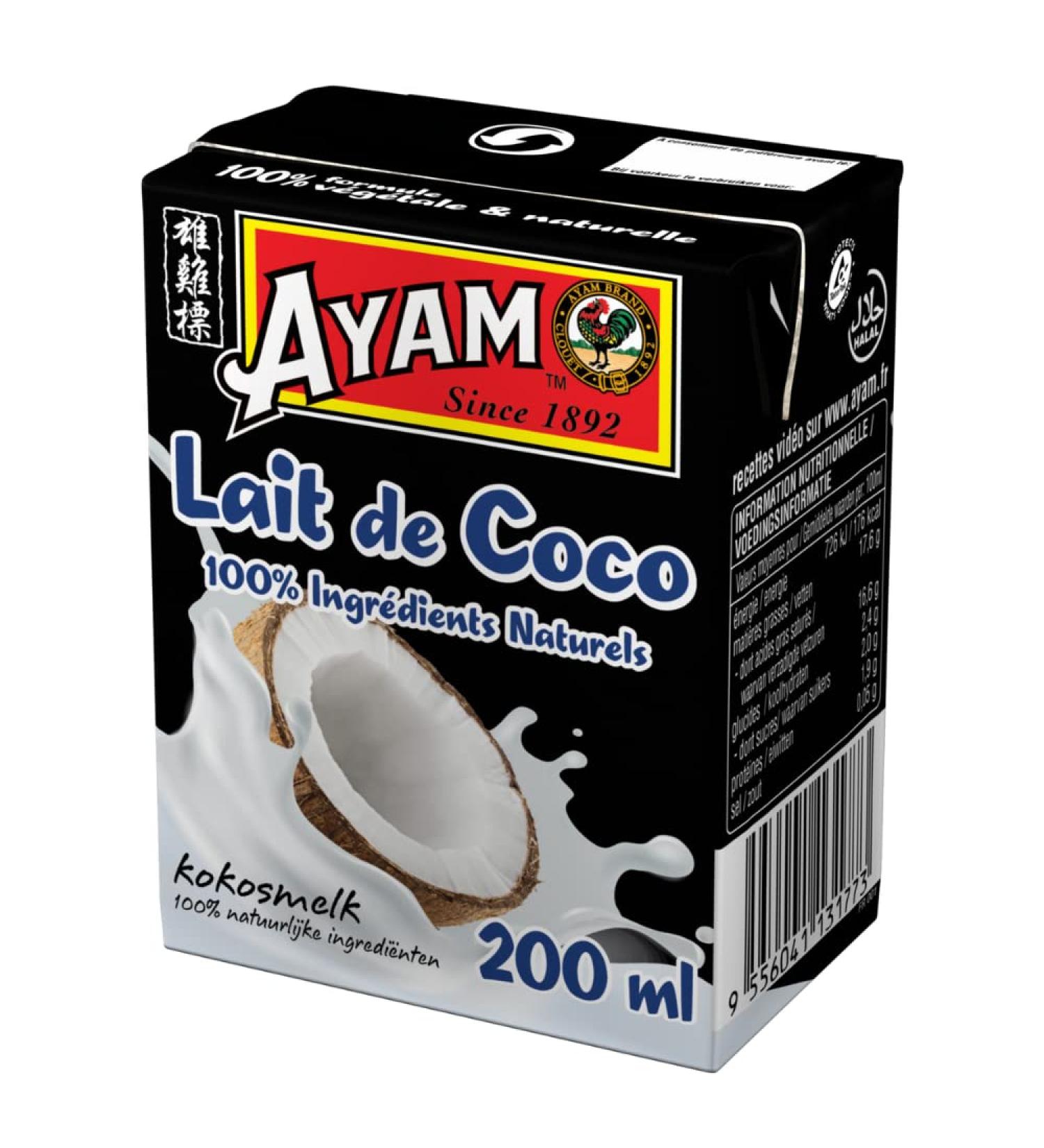 AYAM Lait de Coco | 100% Ingr dients Naturels | Go t Authentique | Noix de coco Fra ches | Haute Qualit | Alimentation Saine | Lait V g tal | Sans Lactose | Sans Gluten - 200ml lait de coco naturel 200ml - Buy Online on GoSupps.com