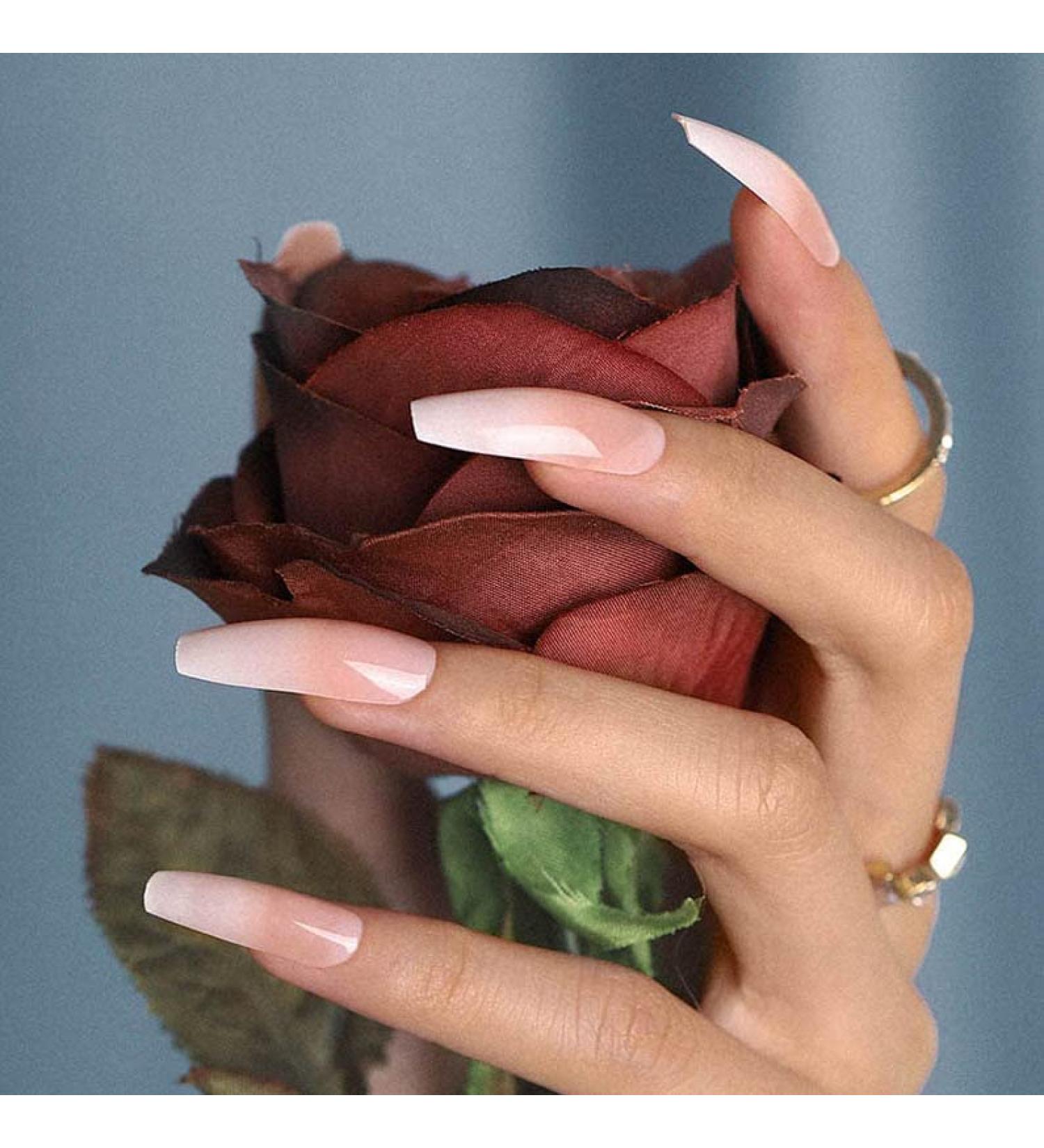 Buy Bohend French Long Shiny Coffin False Nails - 24 Pink Ballerina Acrylic Press On Nail Tips for Women & Girls - Buy Online on GoSupps.com