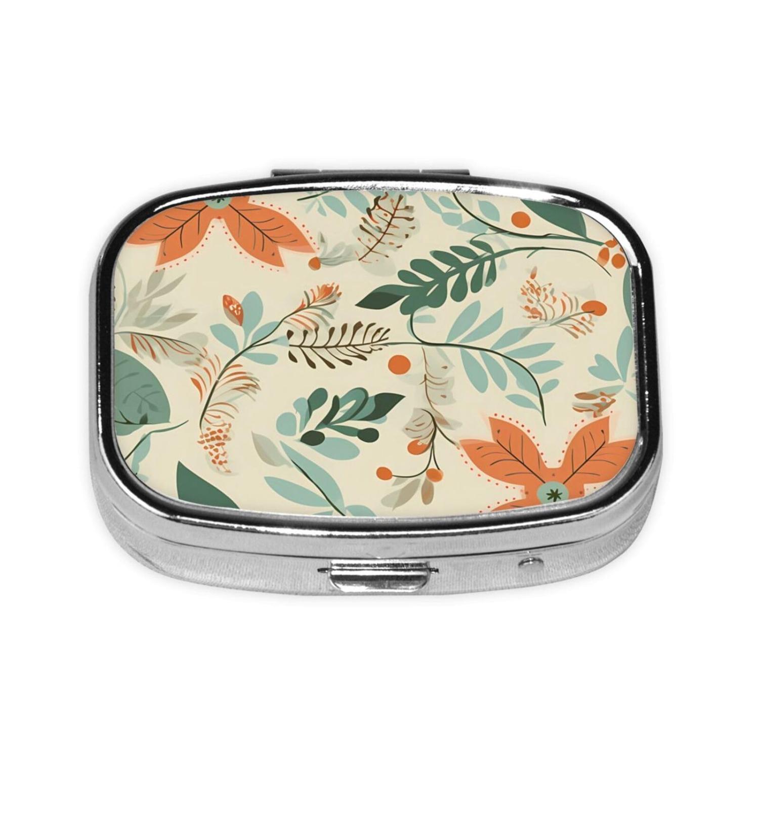 Portable Leaves & Flower Printed Square Pill Box | Travel Medicine Organizer for Easy Use - Buy Online on GoSupps.com