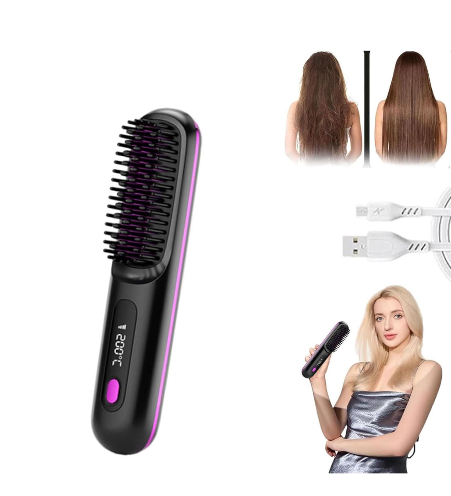 BellaBrush Pro Bella Brush Pro BellaBrush Pro Hair Straightener Brush BellaBrush Portable Straightener Brush Heated Hair Comb Cordless Hair Straightener Comb for All Hair Types (Black) - Buy Online on GoSupps.com