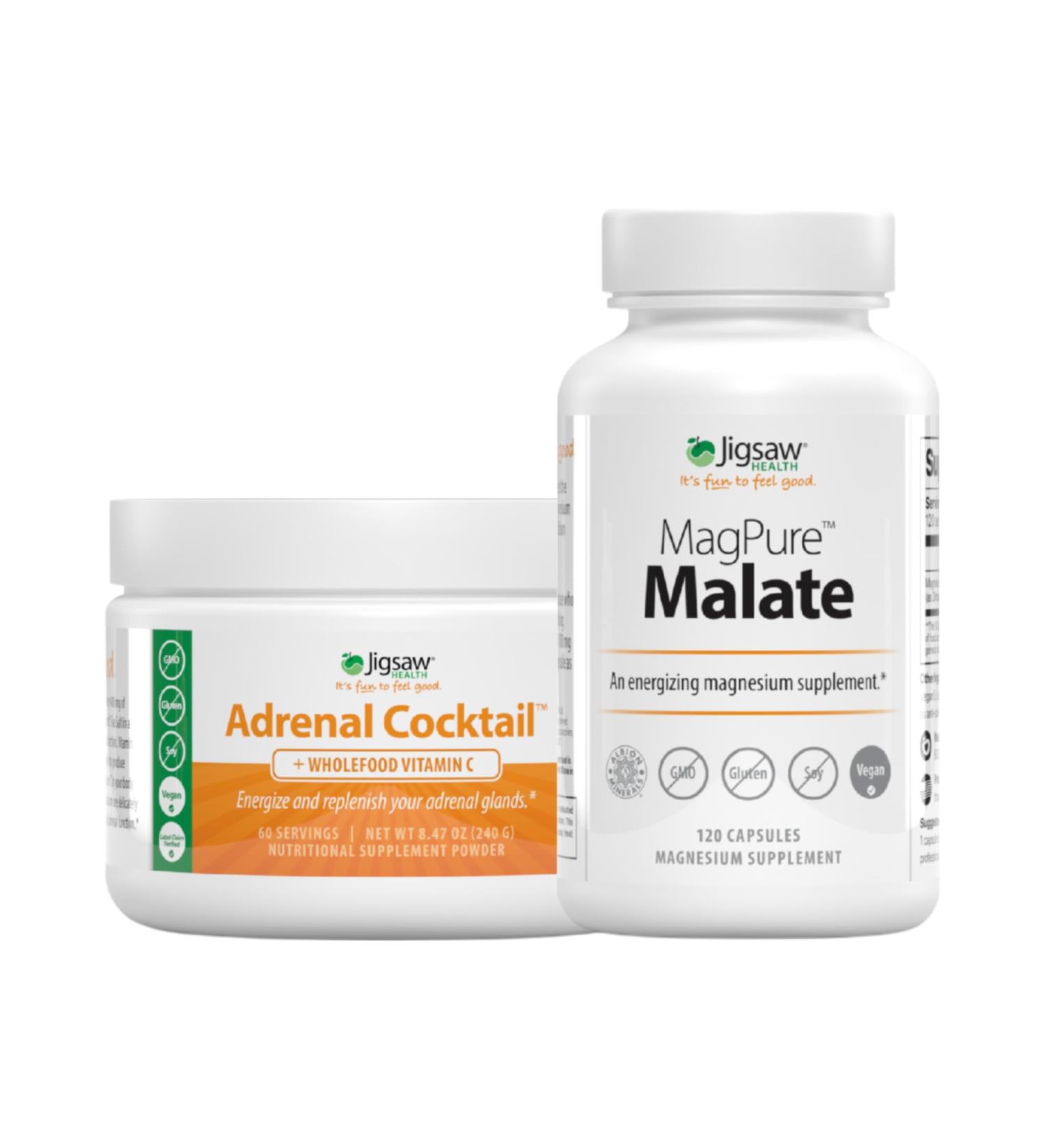 Jigsaw Health Bundle | Adrenal Cocktail 60 Servings (Jar) and MagPure Malate 120 Capsules - Buy Online on GoSupps.com