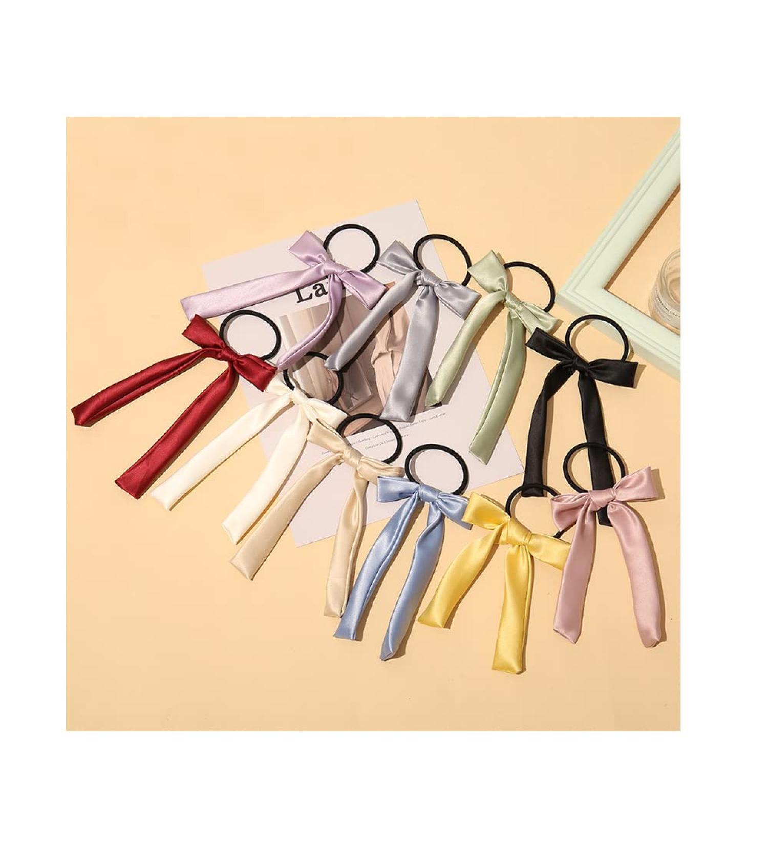 Silk Bow Hair Ties - 10pcs Satin Scrunchies for Women & Girls - Buy Online on GoSupps.com