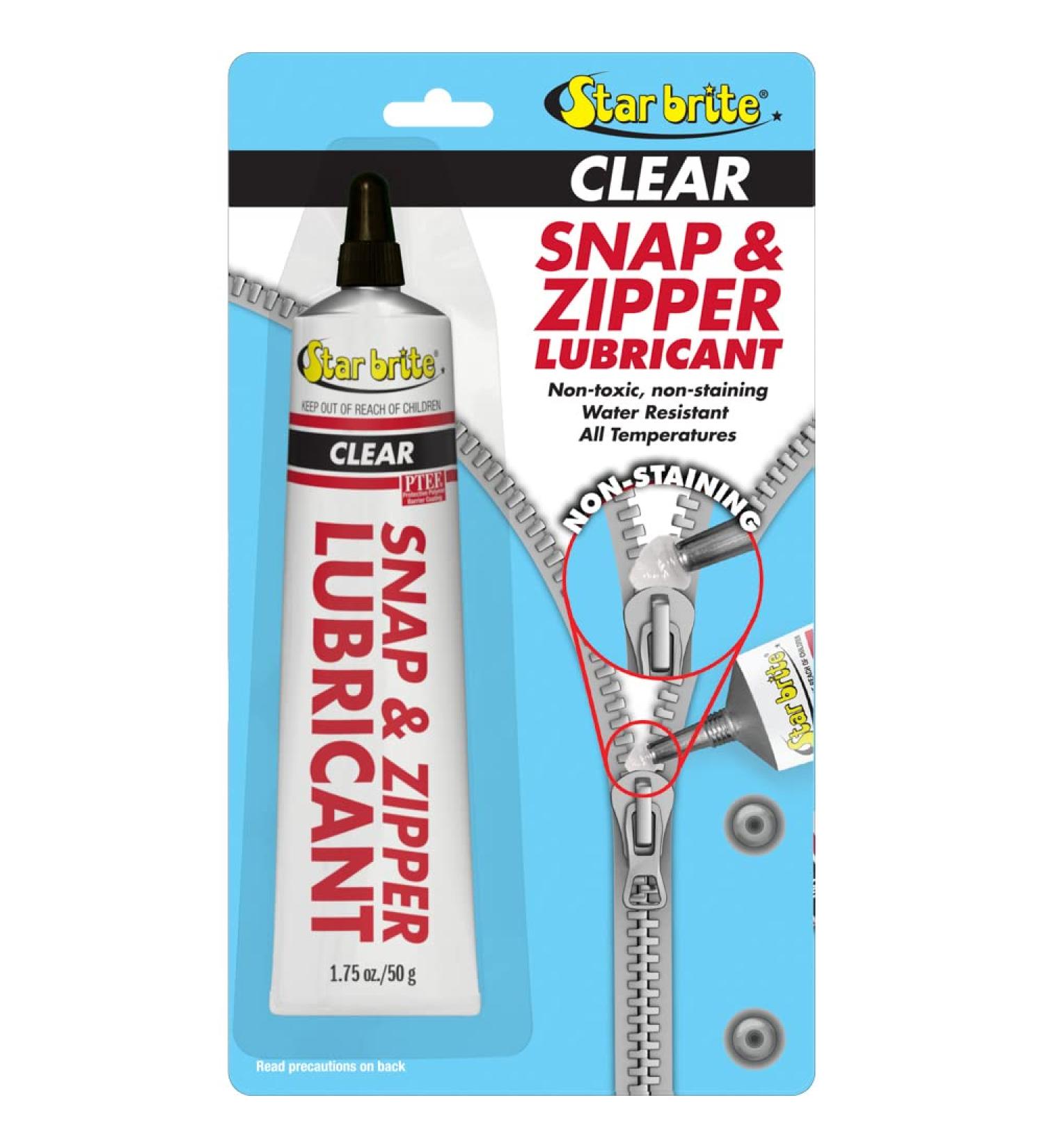 STAR BRITE Snap & Zipper Lubricant - Clear  Non-staining for Clothes  Jeep Tops  Wetsuits  Dive Suits  Gear Bags  Coolers  Biminis  Cushion Covers & More 1.75 OZ (089102) - Buy Online on GoSupps.com