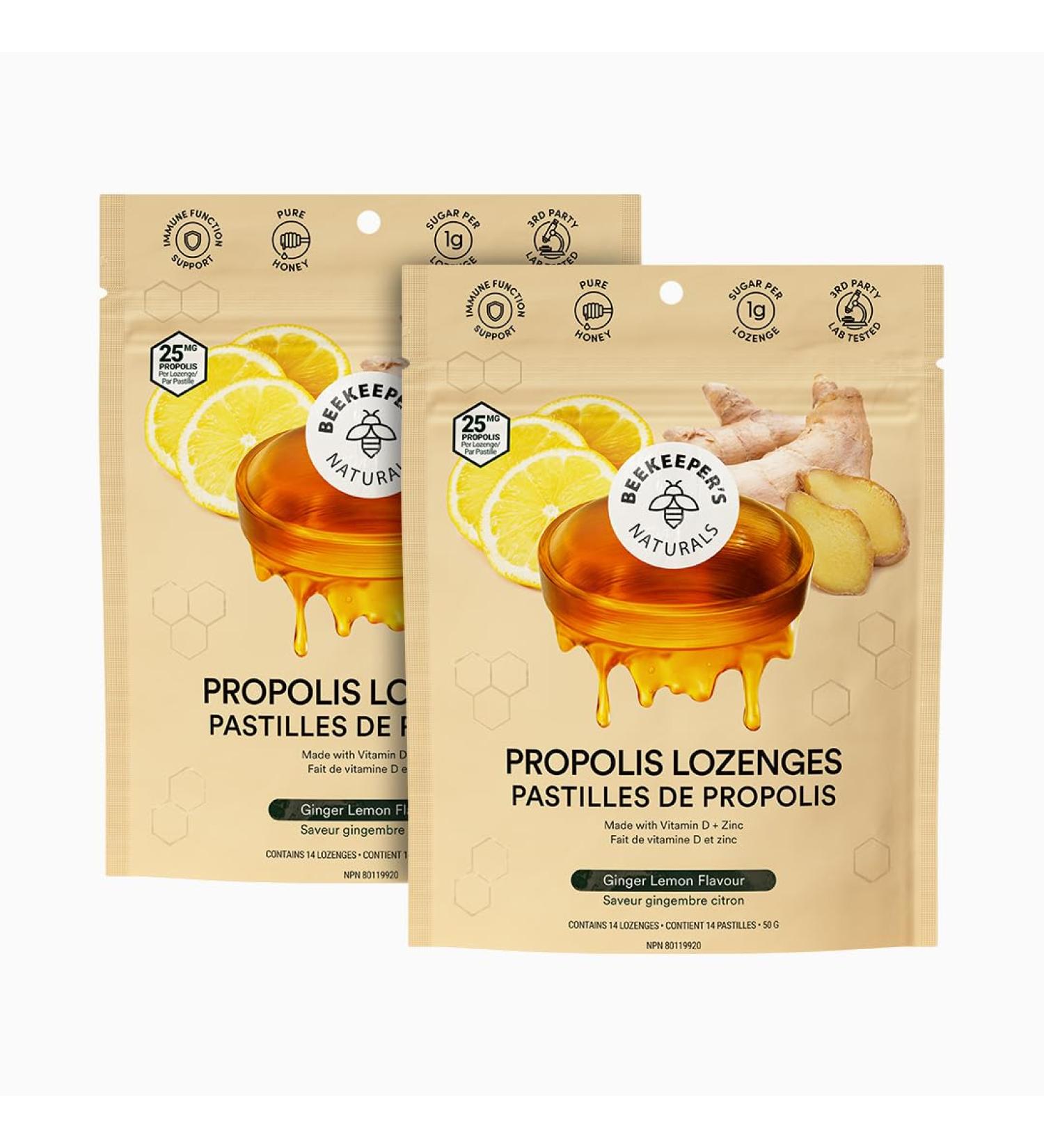 Soothing Honey Ginger Lemon Cough Drops by Beekeeper's Naturals - Immune Support with Vitamin D Zinc and Propolis Throat Soothing Lozenges 14 Ct(2PACK) Ginger Lemon 2 PACK - Buy Online on GoSupps.com