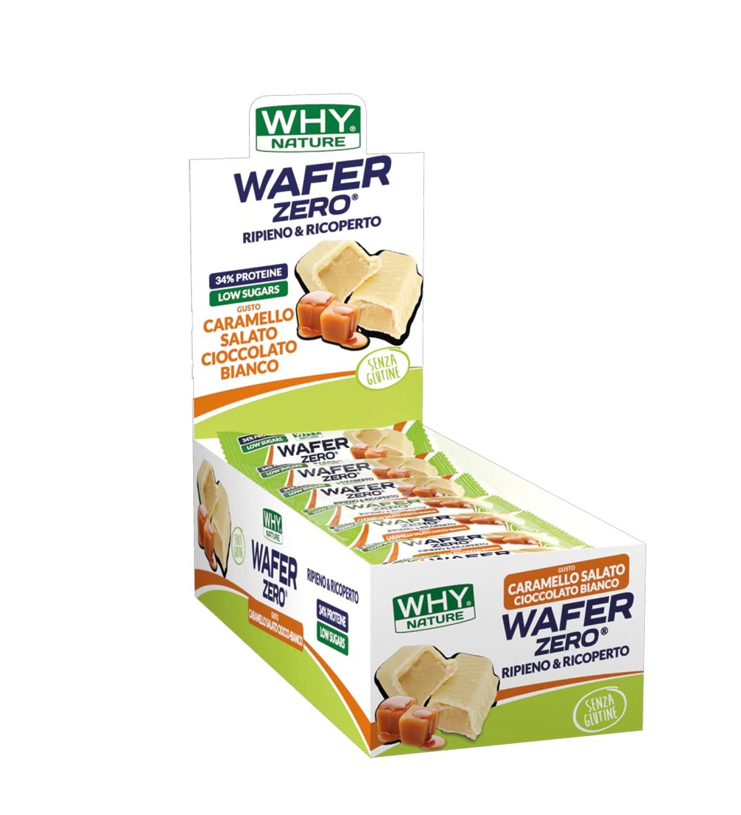  WHY NATURE WHY NATURE WAFER ZERO - Wafer waffle with protein topping salted caramel and white chocolate flavour - Gluten free protein snack - Box of 24 pieces - 35 g - Buy Online on GoSupps.com