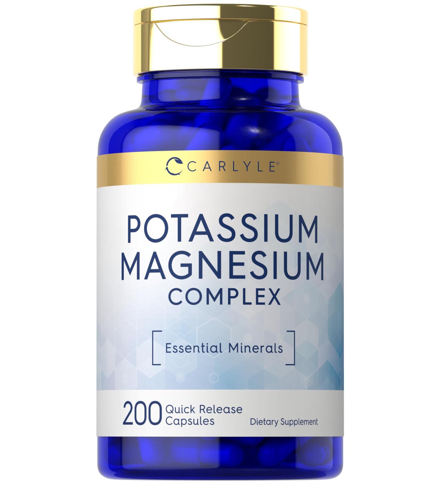 Carlyle Potassium Magnesium Supplement | 200 Capsules | Non-GMO & Gluten Free Complex 200 Count (Pack of 1) - Buy Online on GoSupps.com
