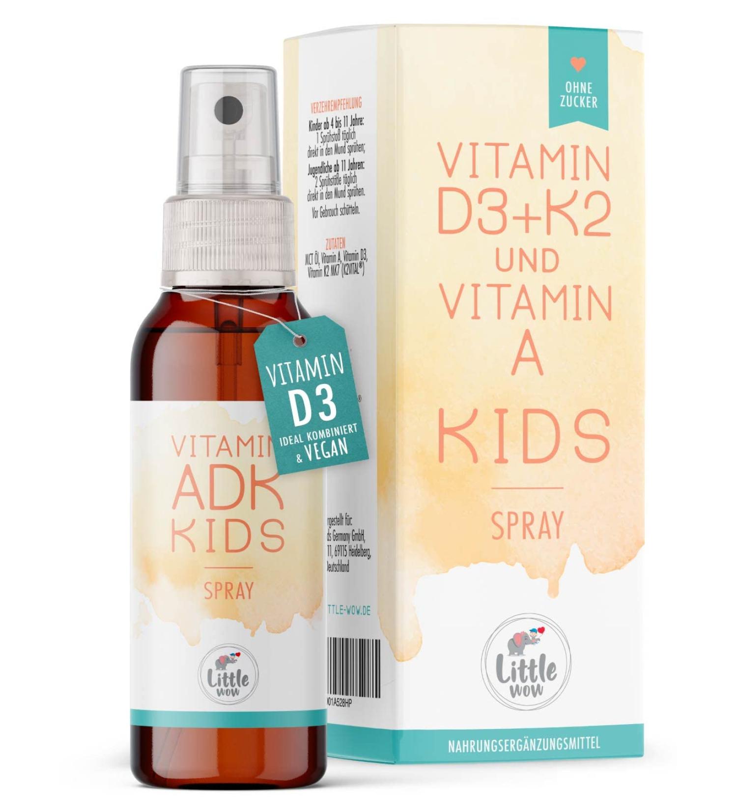 Little WoW Vegan Vitamin D3 K2 Spray for Kids | Immune Support | 180 Sprays - 500 IU D3 & 11.25 g K2 - Buy Online on GoSupps.com