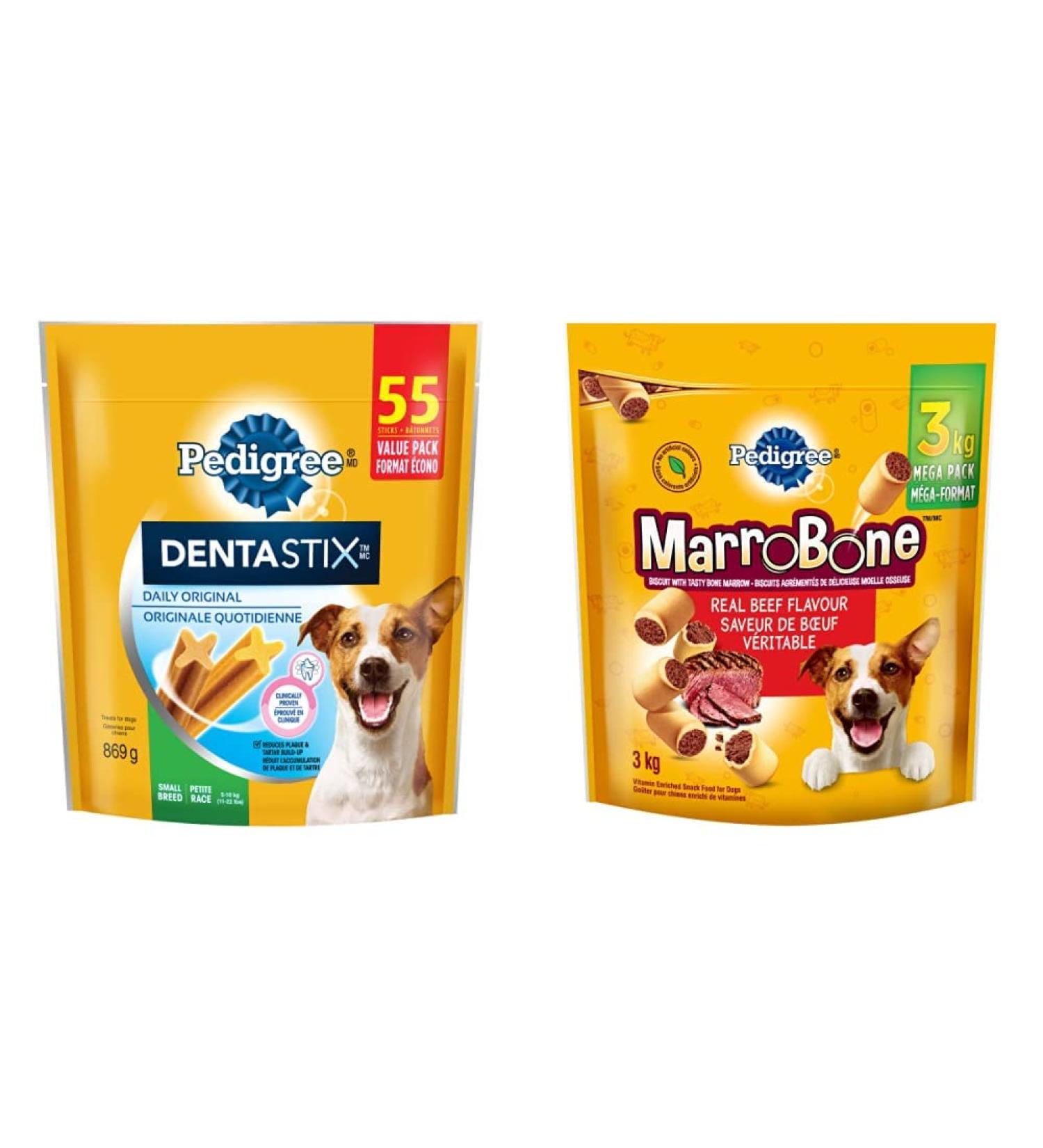 PEDIGREE DENTASTIX Oral Care Dog Treats for Small Dogs - Original 55 Sticks & MARROBONE Medium Dog Treats - Beef Flavour 3kg Pouch Original 55 Count (Pack of 1) Dog Treats + Biscuit Treats 3kg Pouch - Buy Online on GoSupps.com