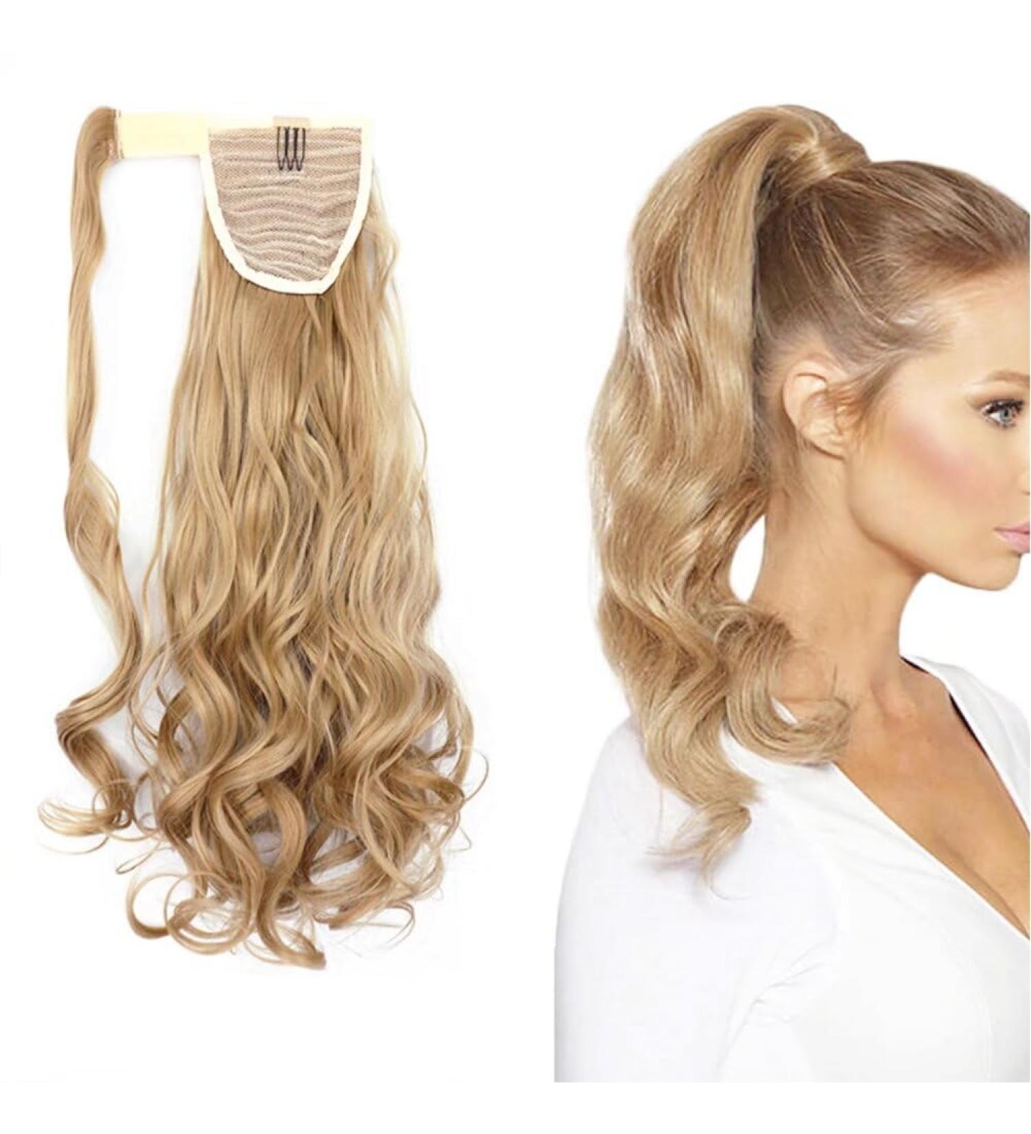 iLUU 18" Curly Wrap Around Ponytail Hair Extensions 100g Fashion Blonde Color 25# Long Curly Wavy Clip in Synthetic Hair Ponytail Hairpieces for Women Party Daily Use #25-honey blonde - Buy Online on GoSupps.com